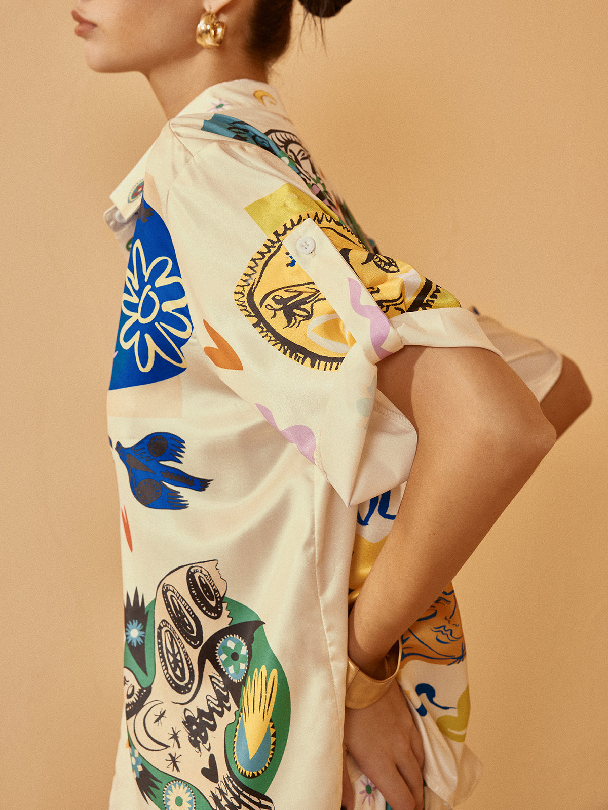 Satin Graffiti Lapel Pants Set-Massicos