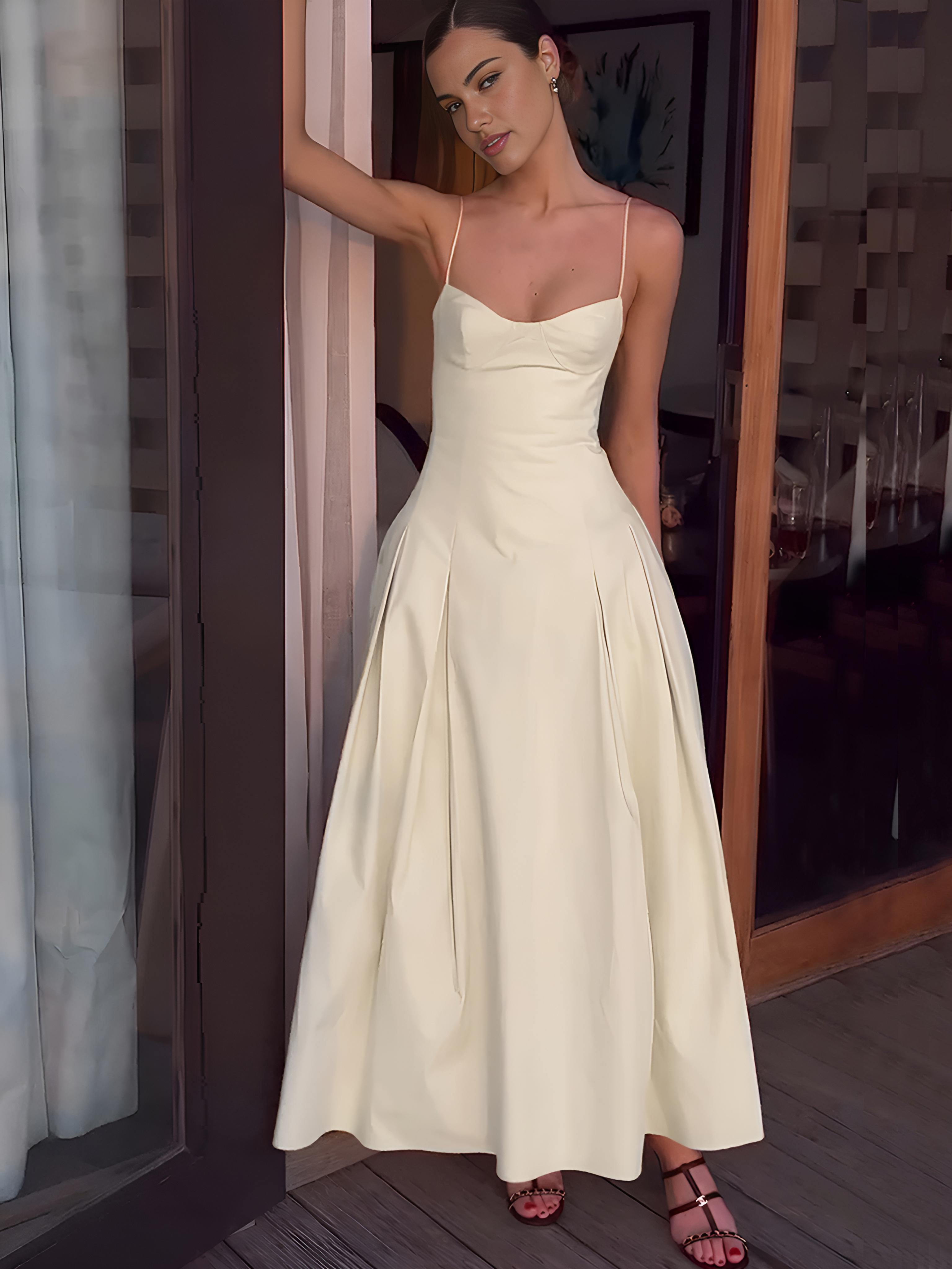 Pleated Cami Long Dress-Massicos