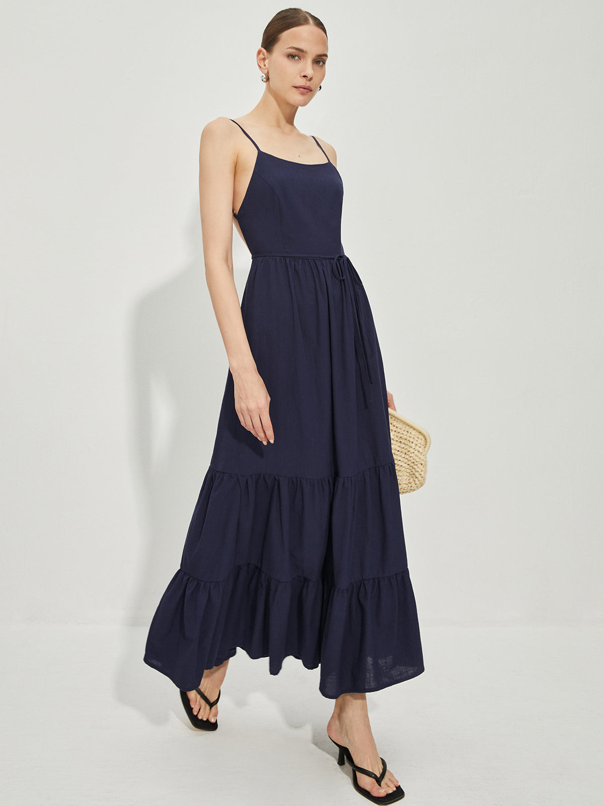 Cotton Backless Cami Dress-Massicos