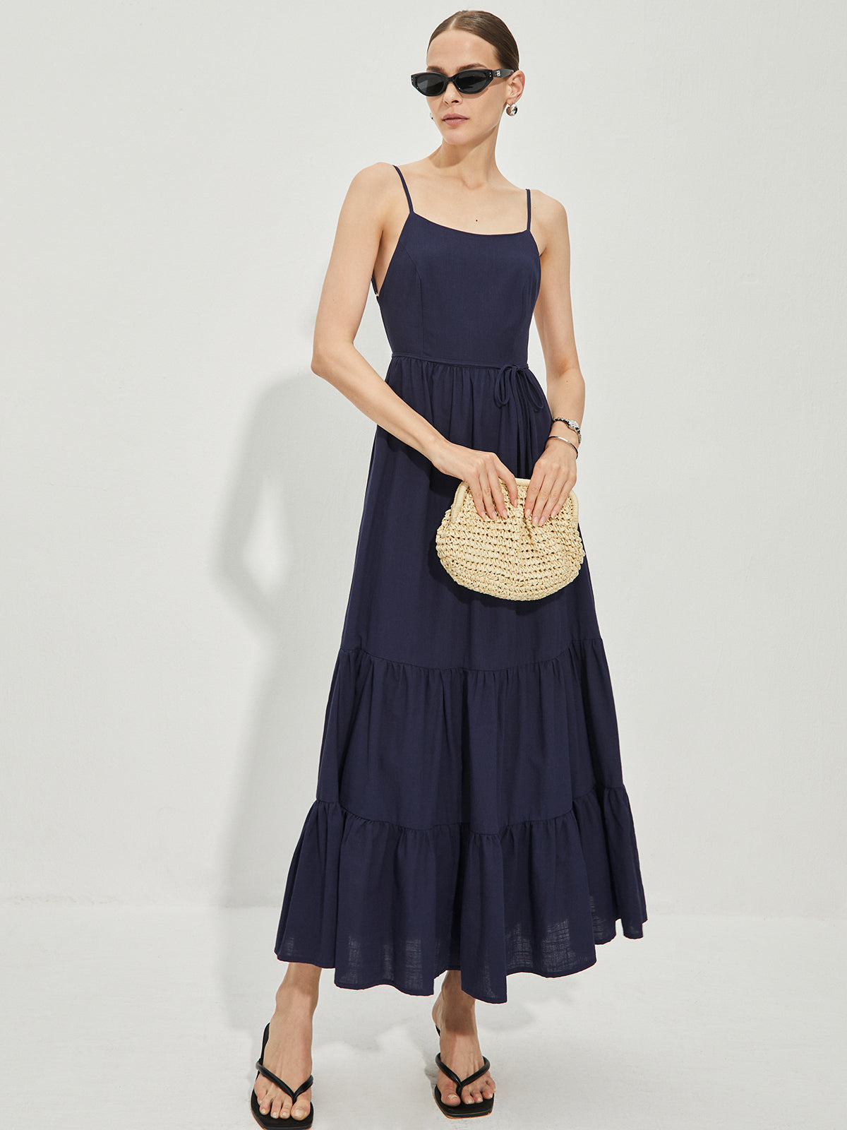 Cotton Backless Cami Dress-Massicos