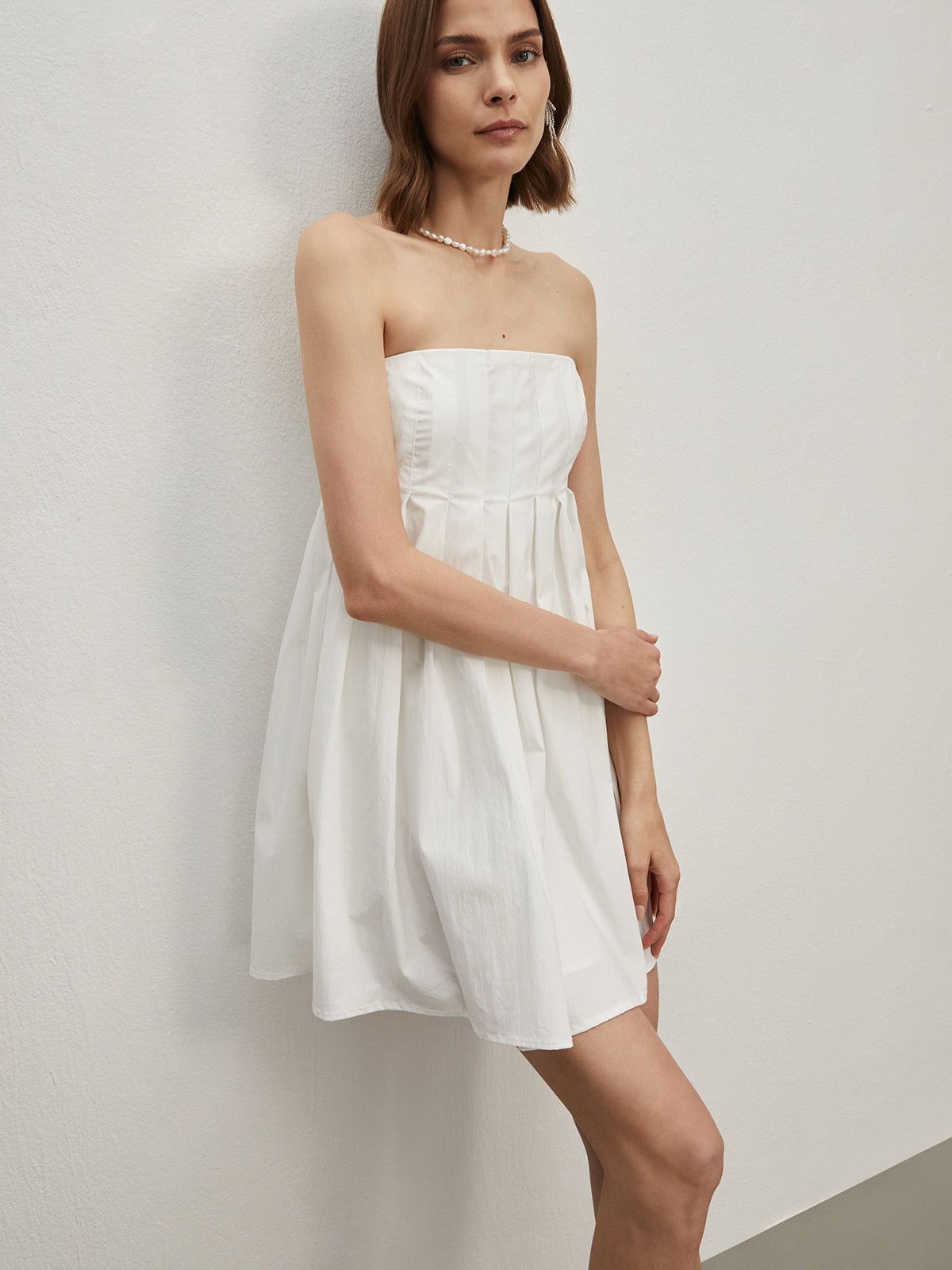 Strapless Pleated Short Dress-Massicos