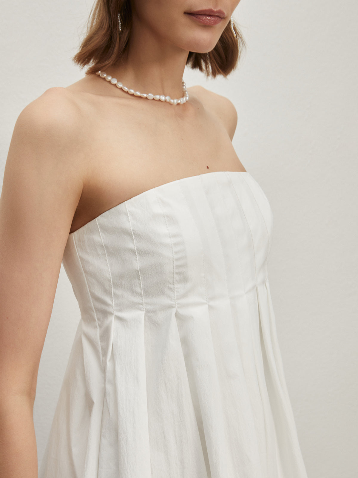 Strapless Pleated Short Dress-Massicos