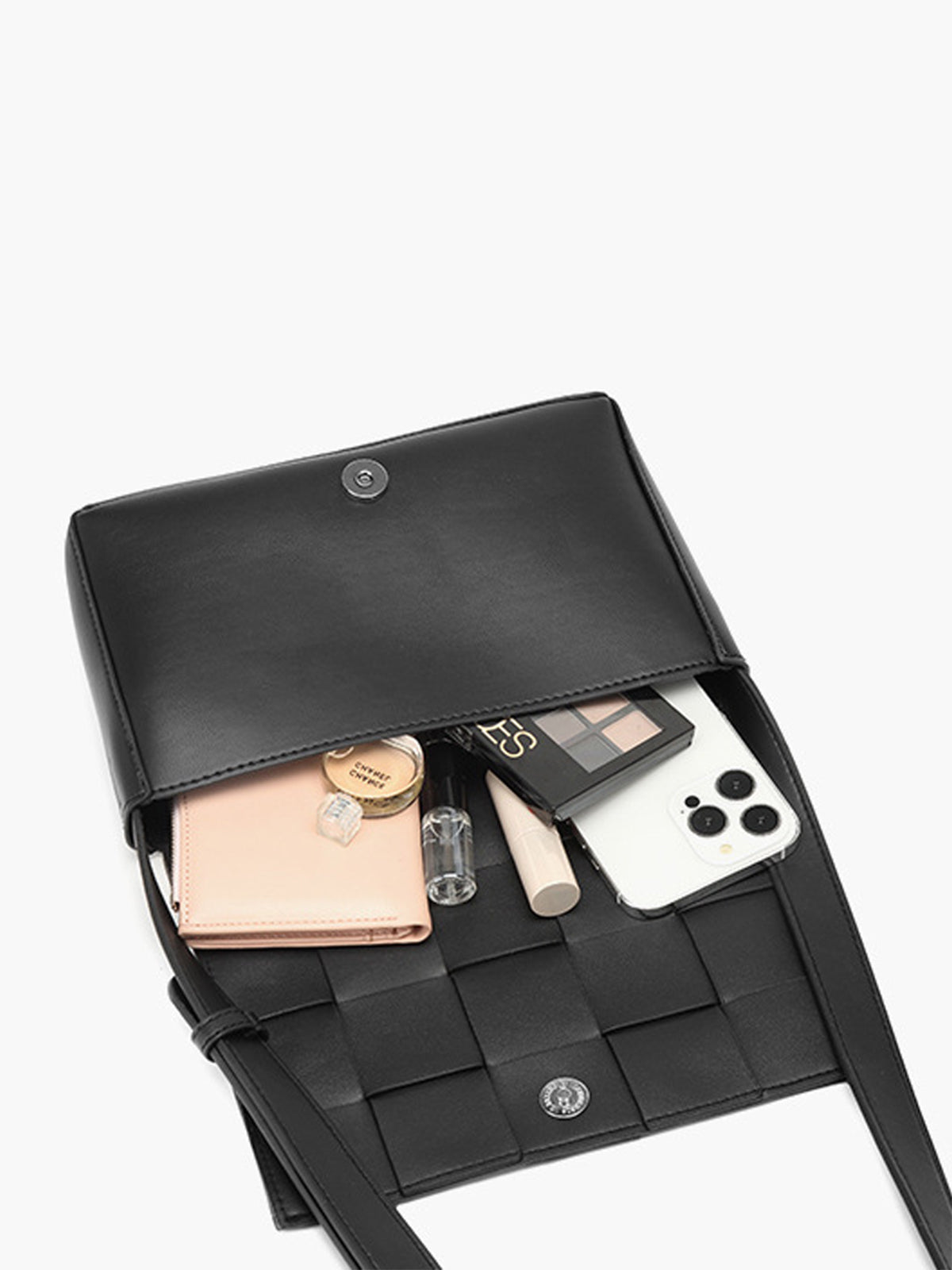 Black Woven Crossbody Bag-Massicos