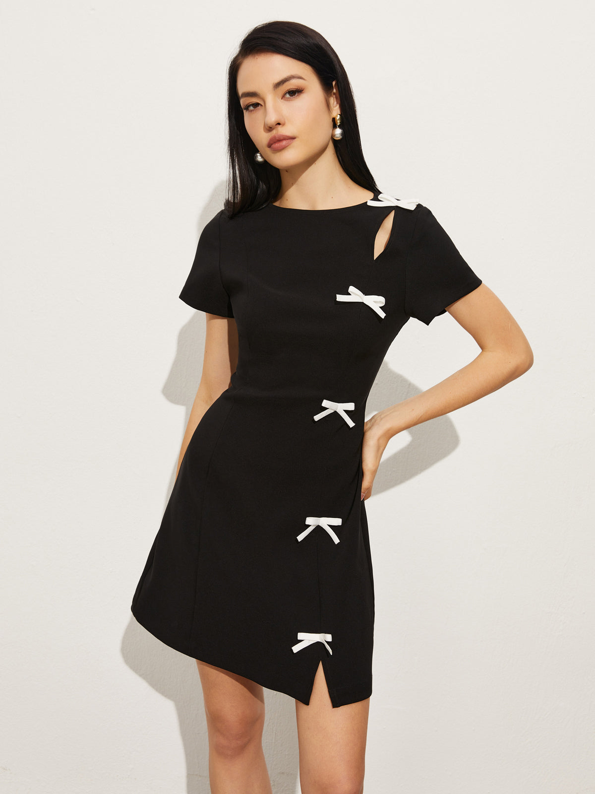 Bow Side Split Short Dress-Massicos