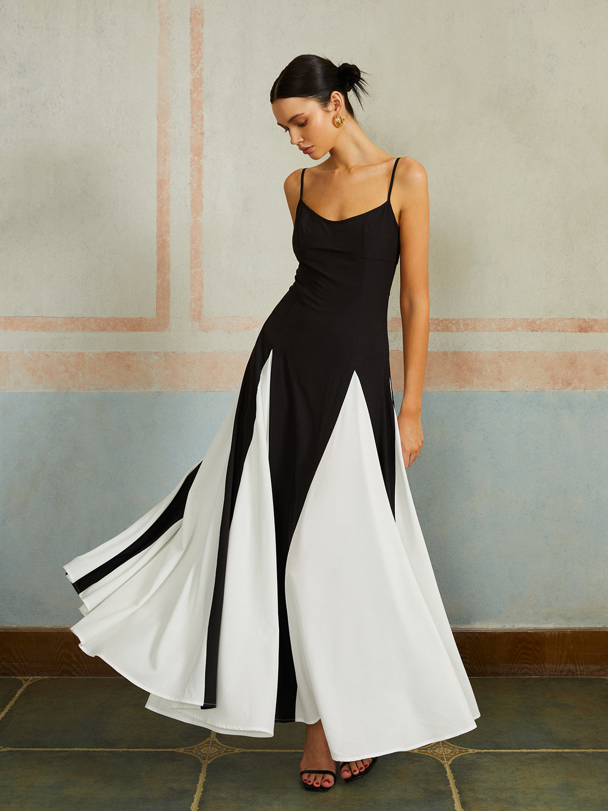 Color Block Spaghetti Strap Long Dress-Massicos