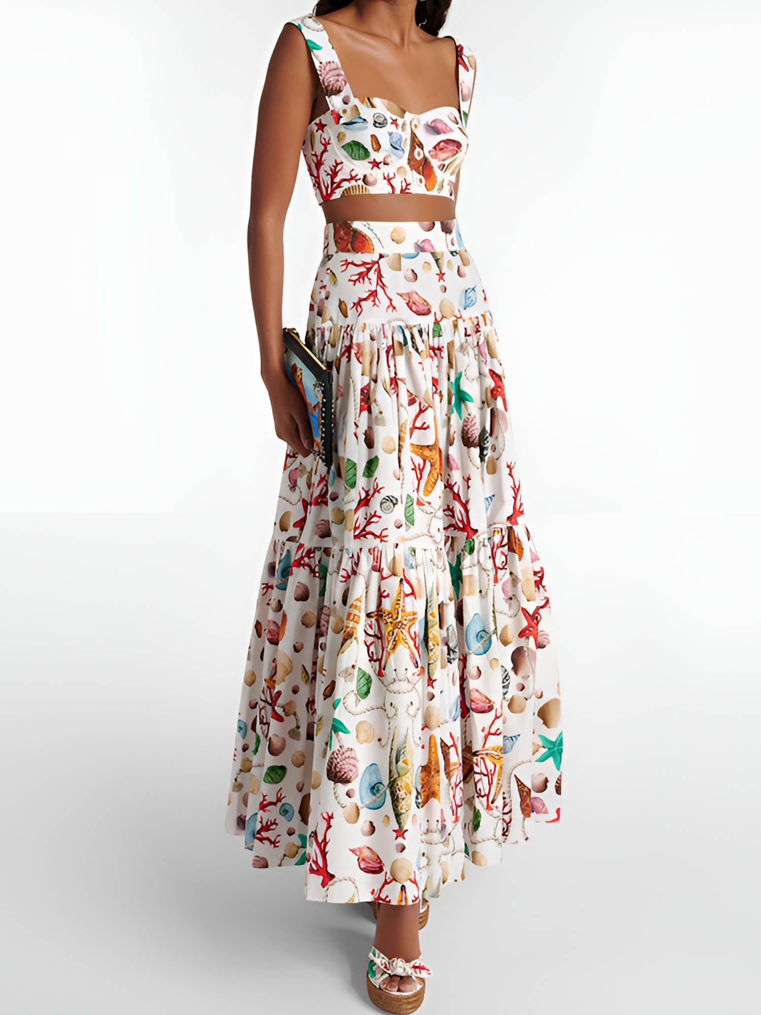 Printed Pleated Skirt Set-Massicos