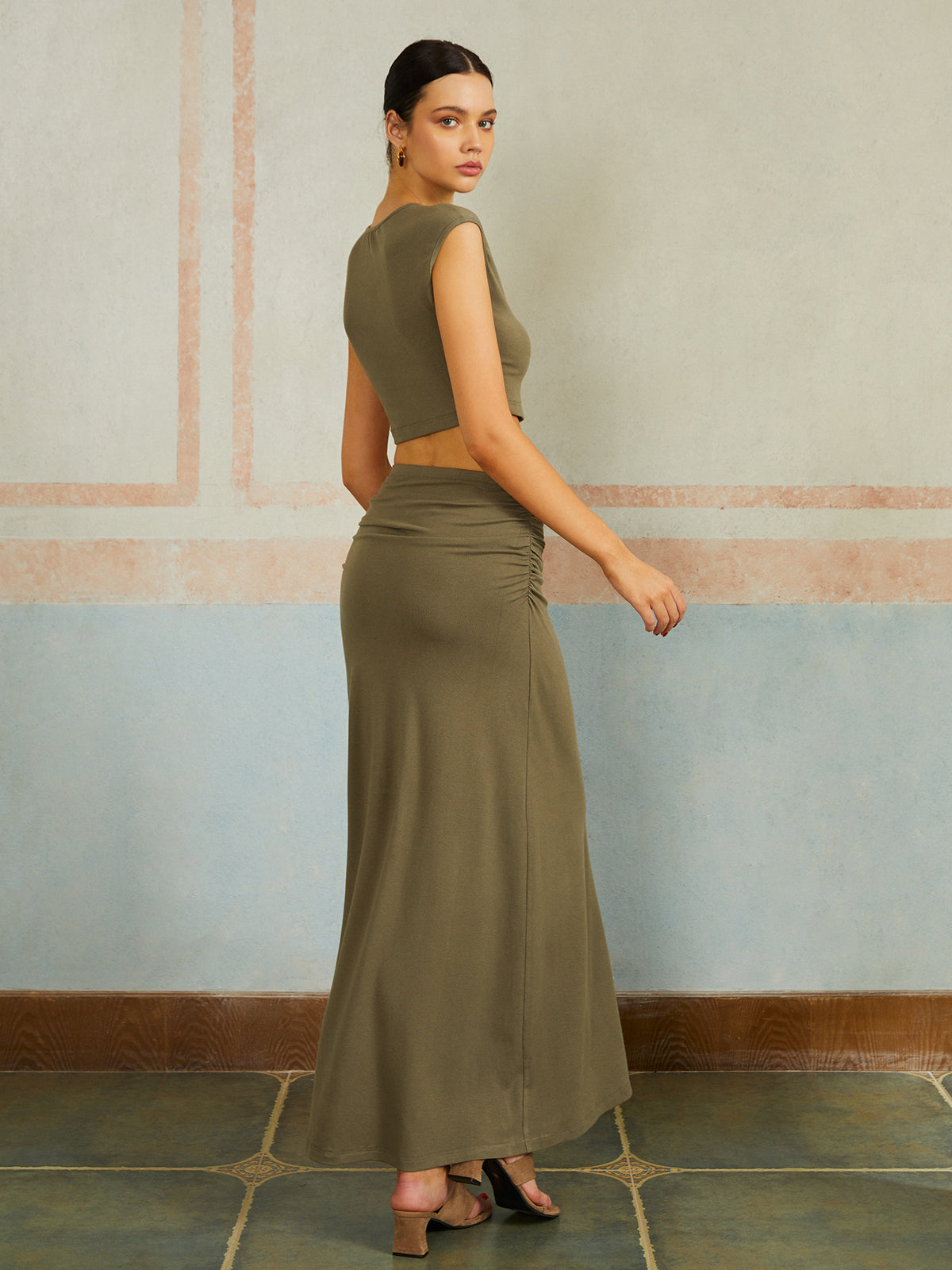 Casual Slim Fit Pleated Long Skirt Set-ROVOLE