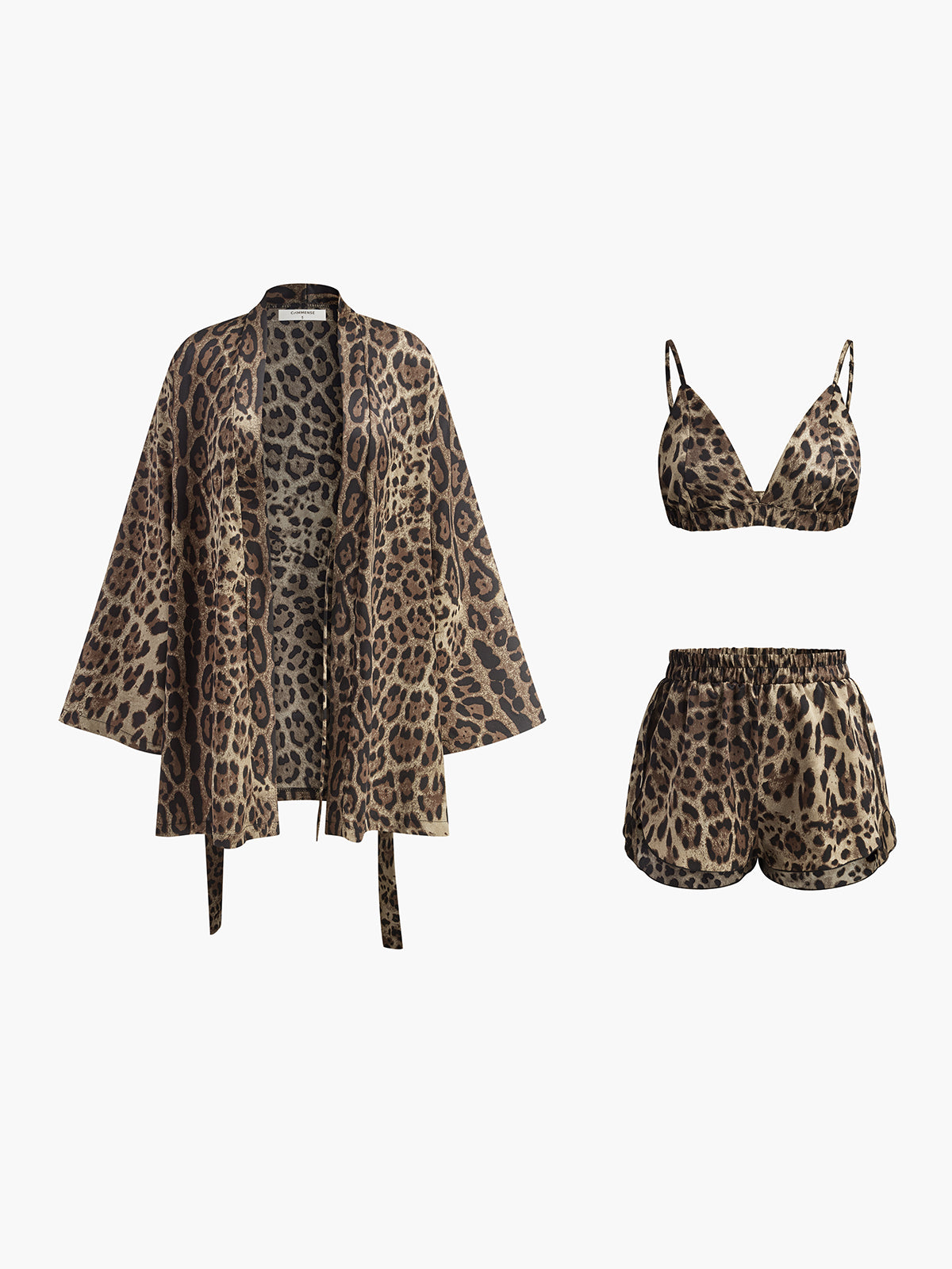 Leopard Print Three Piece Shorts Set-ROVOLE