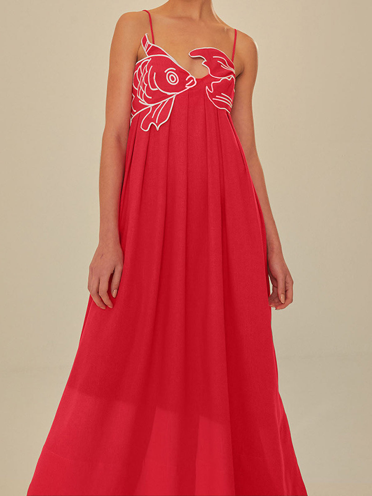 Embroidered Fish Semi-Sheer Cami Dress-Massicos