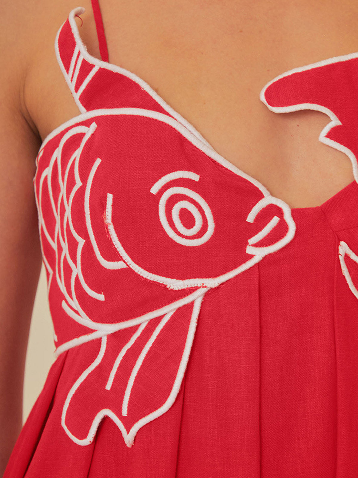 Embroidered Fish Semi-Sheer Cami Dress-Massicos