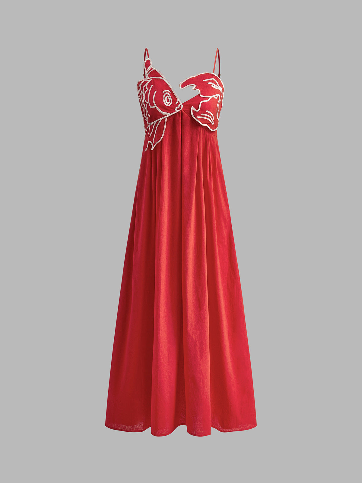 Embroidered Fish Semi-Sheer Cami Dress-Massicos