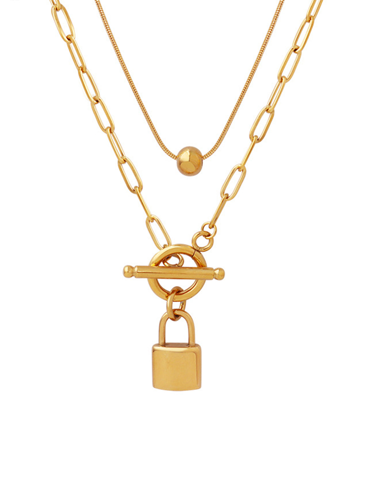 Golden Padlock Necklace-Massicos