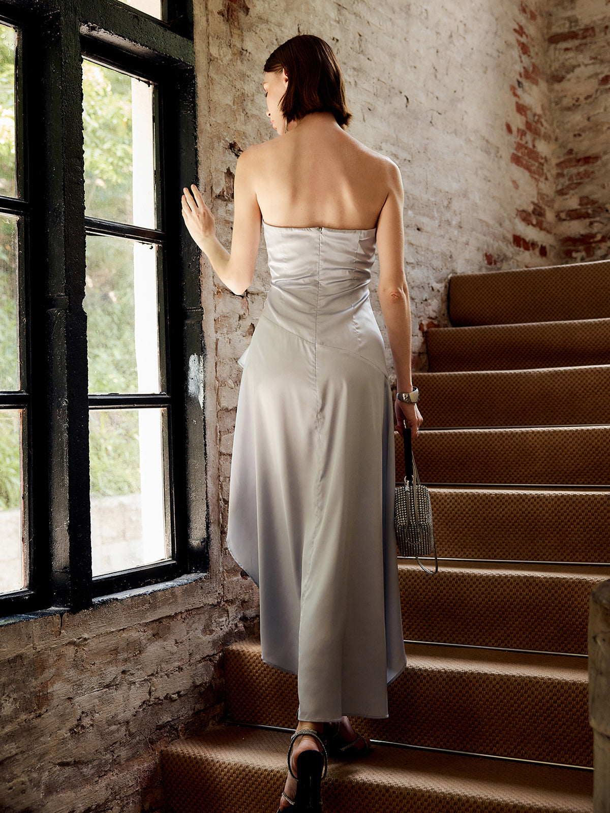 Asymmetrical Ruffle Strapless Dress-Massicos