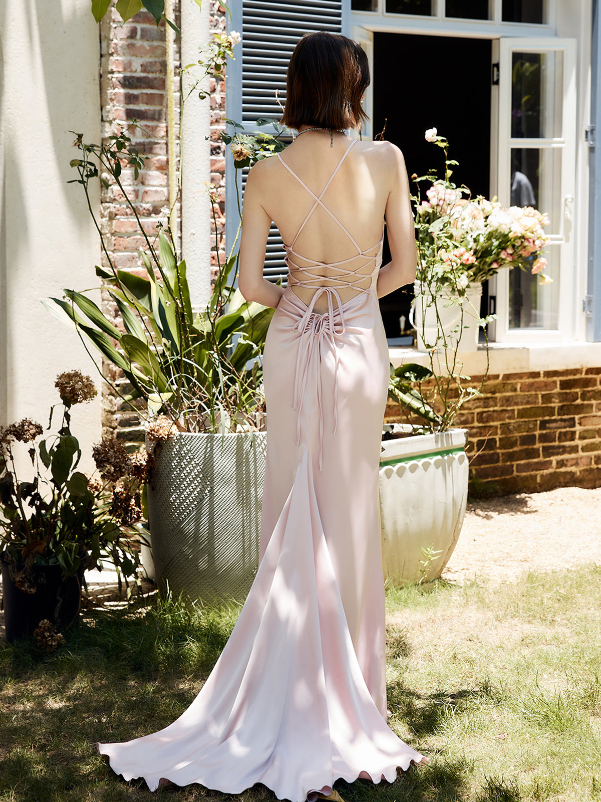 Drawstring Backless Lace Up Long Dress-Massicos