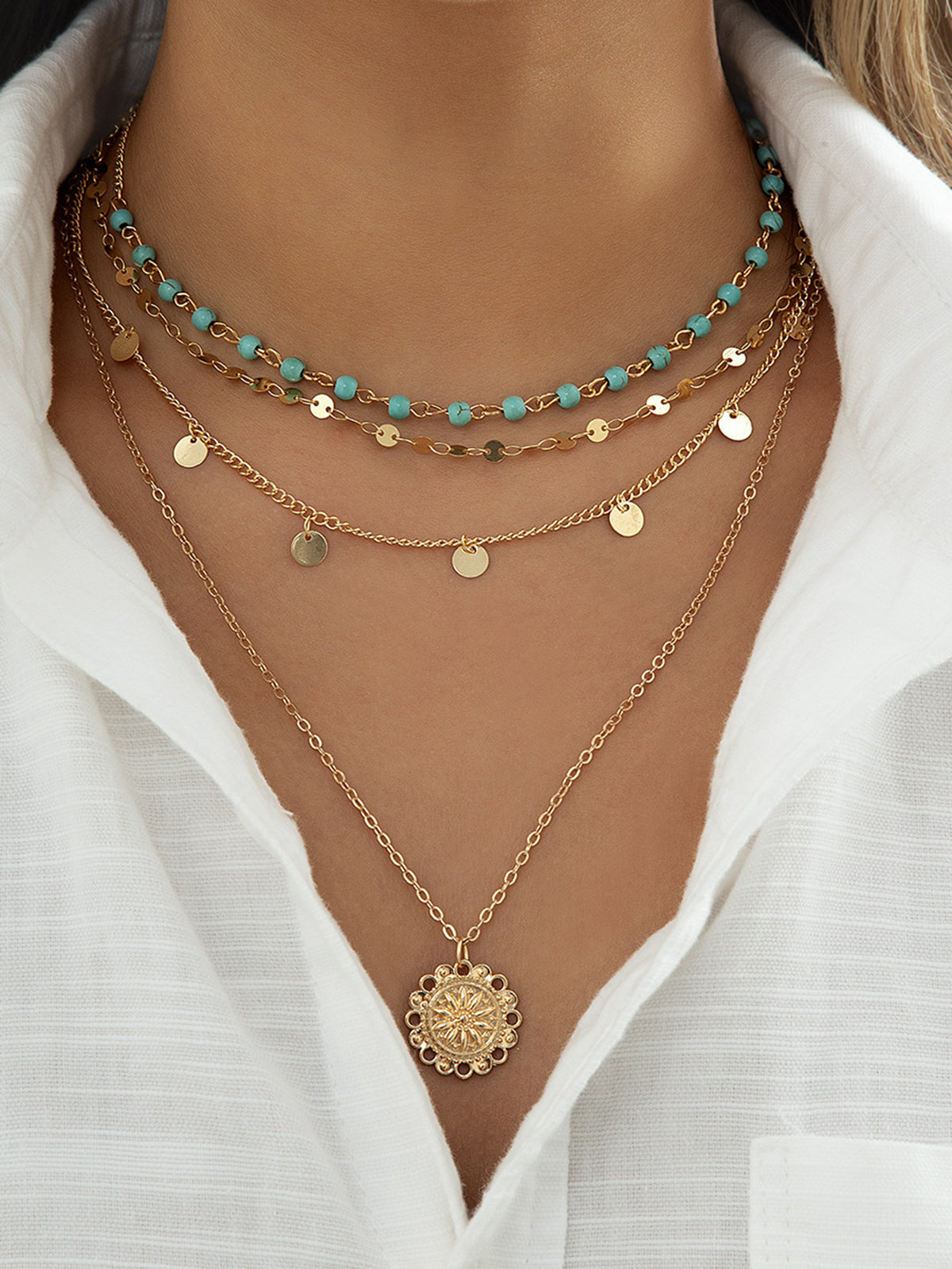 Turquoise Multi-Layered Necklace-Massicos