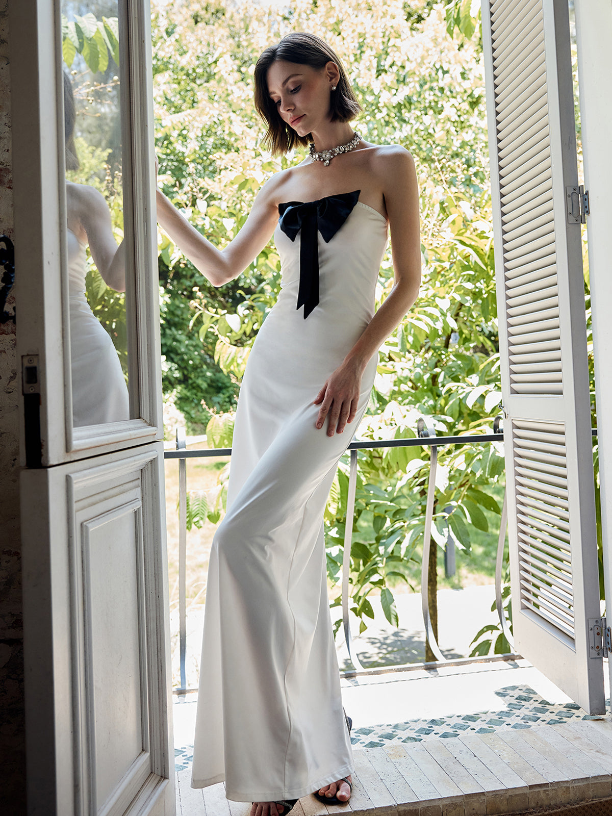 Bow Front Strapless Split Long Dress-Massicos