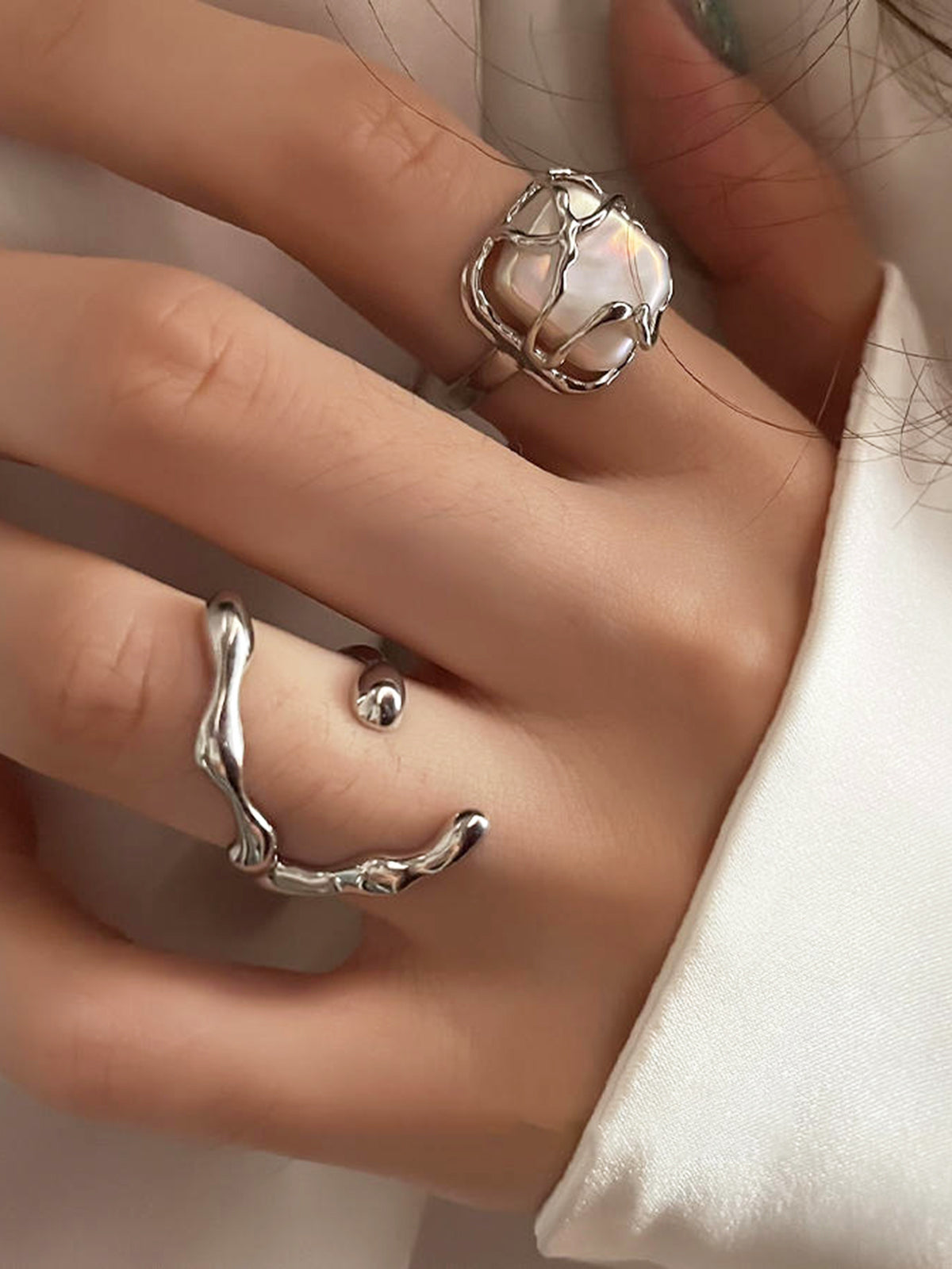 1pc Minimalist Full Moon Pearl Ring-Massicos