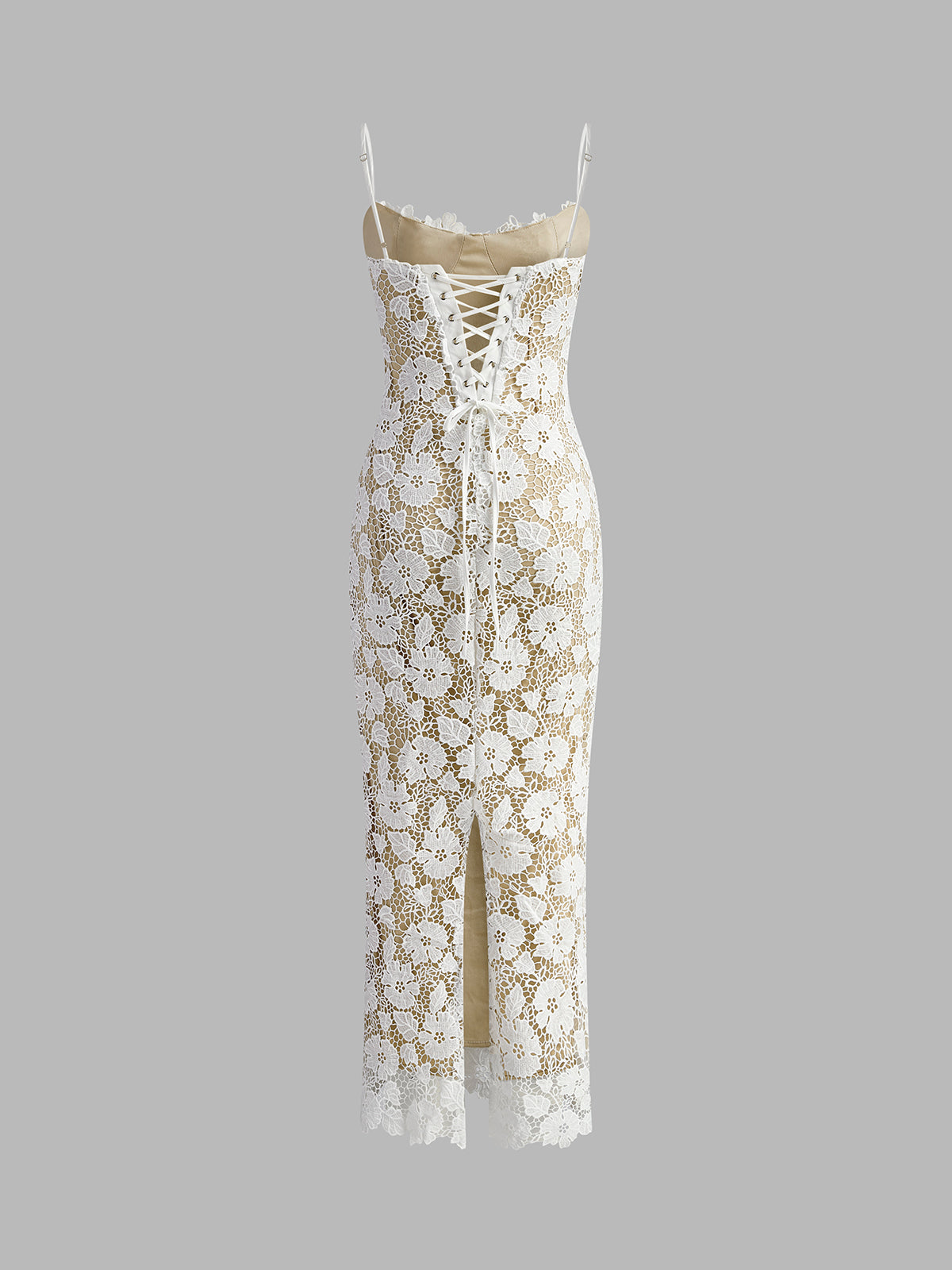 Semi-Sheer Double Layer Lace Cami Dress-Massicos