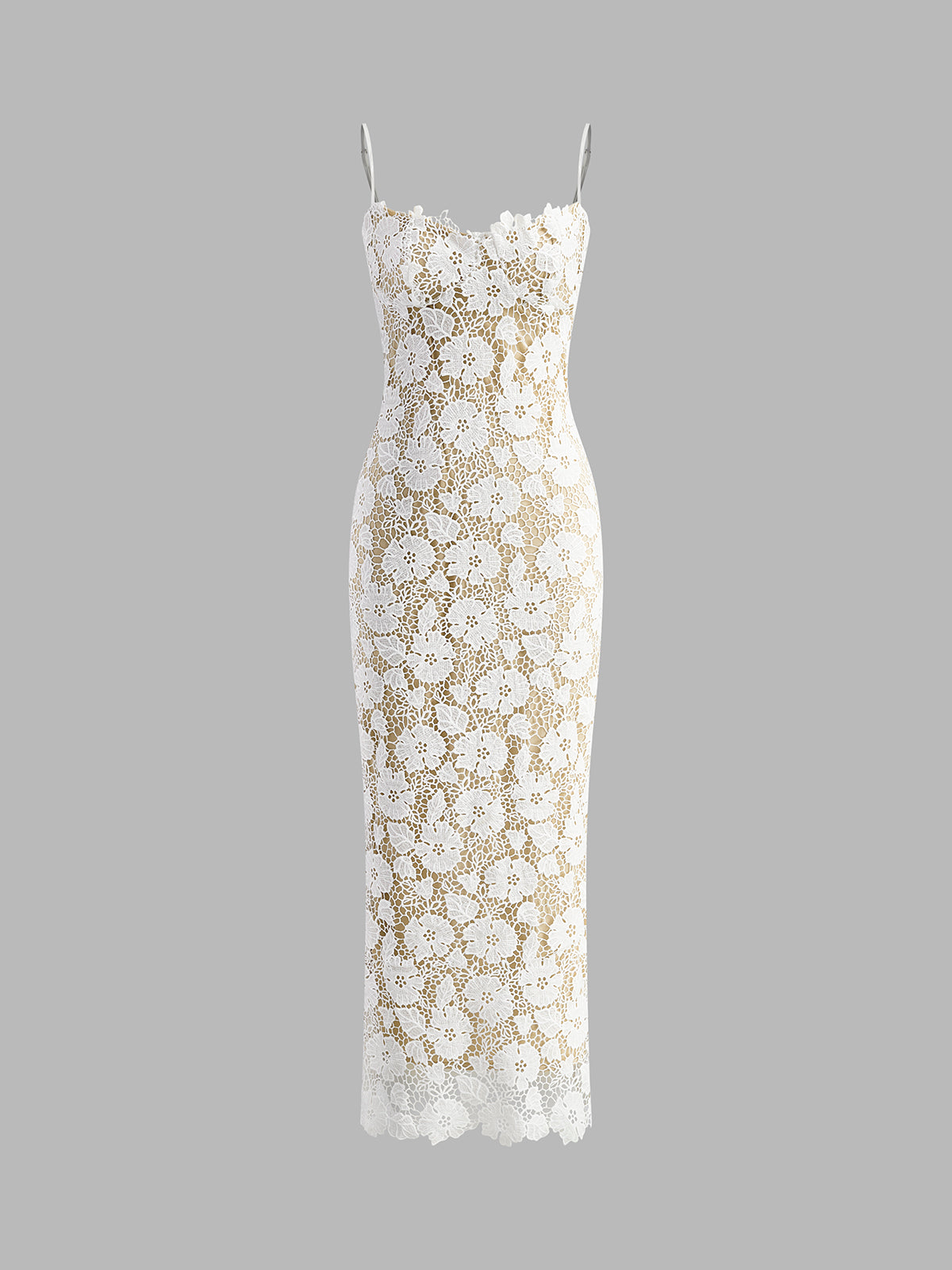 Semi-Sheer Double Layer Lace Cami Dress-Massicos