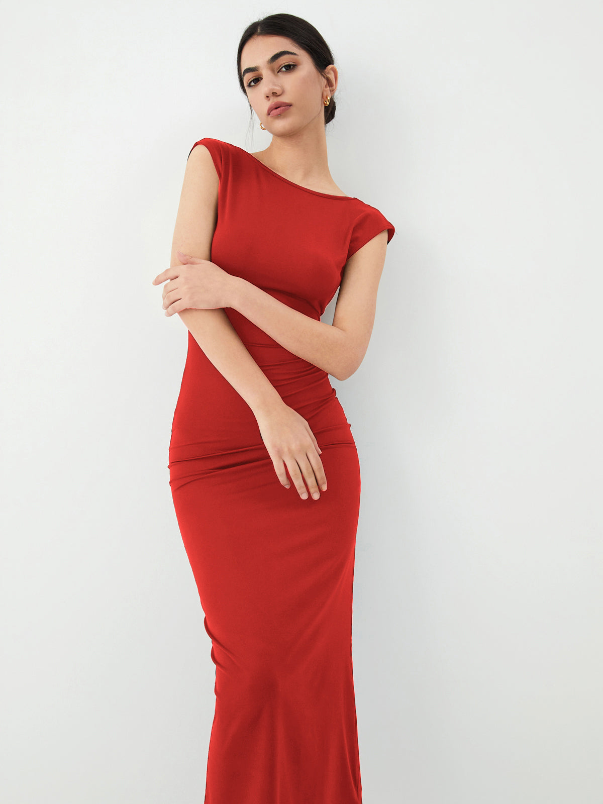 Solid Backless Midi Dress-Massicos