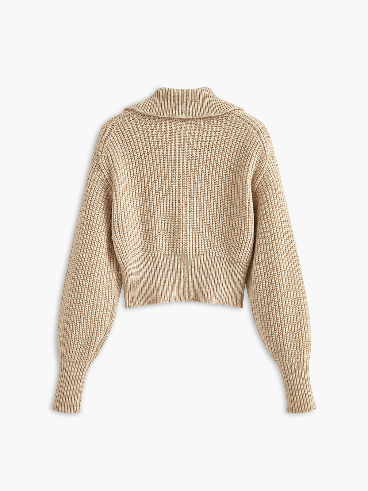 Ribbed Zipper Lapel Cardigan-Massicos
