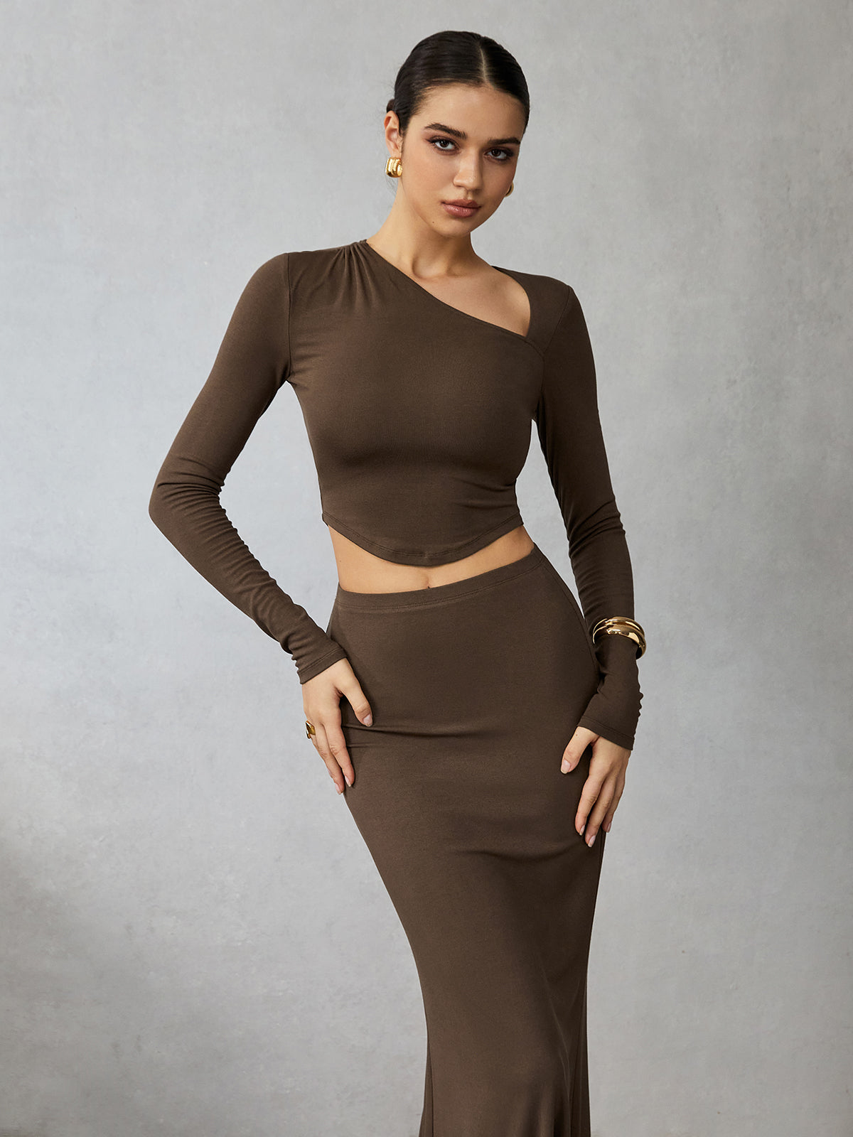 Asymmetrical Long Sleeve Skirt Set-Massicos
