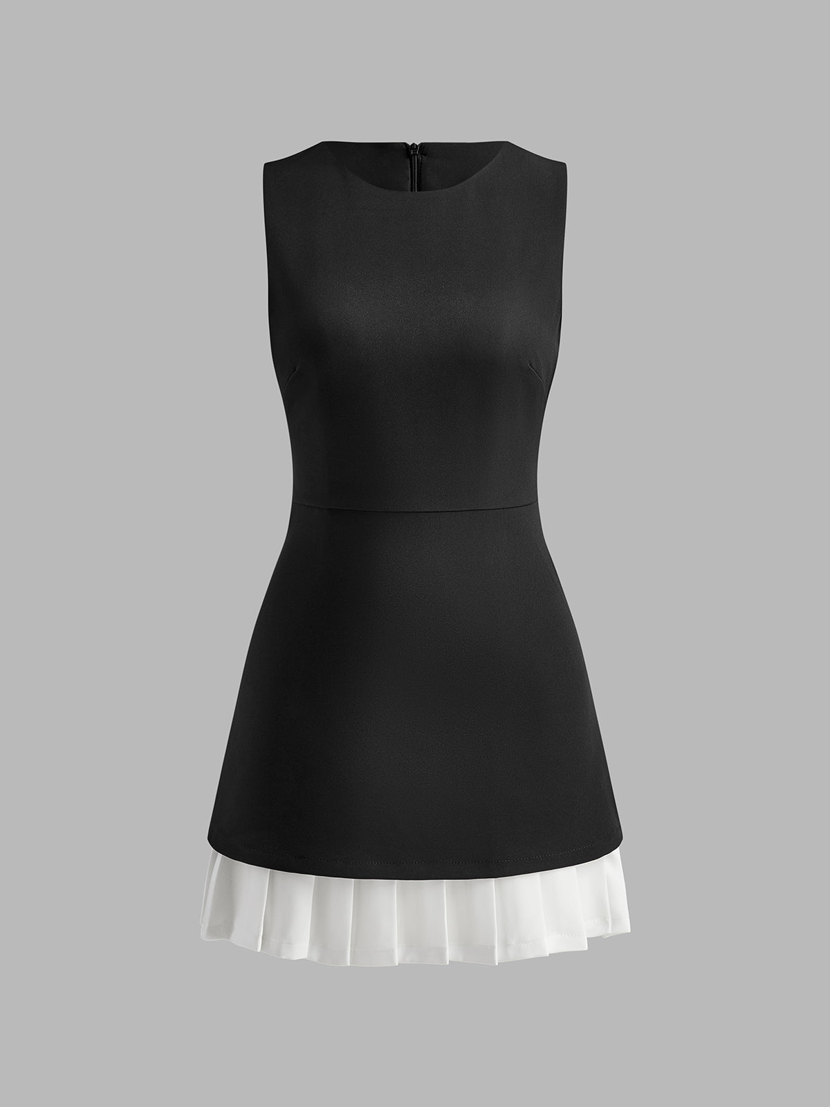 Two-Tone Sleeveless Pleated Short Dress-Massicos