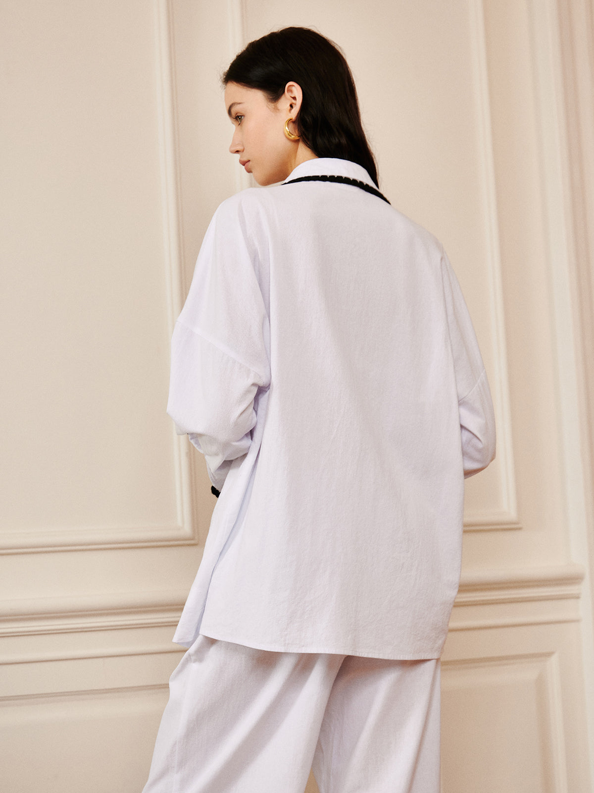 Pure Cotton Contrast Trim Lapel Shirt-Massicos