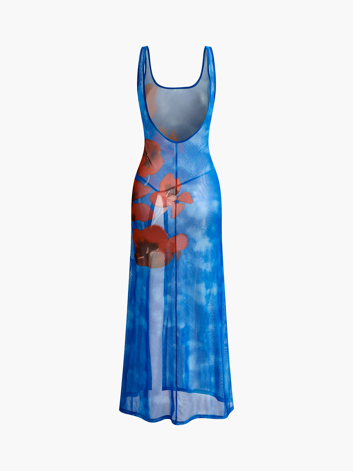 Semi-Sheer Floral Backless Split Dress-Massicos