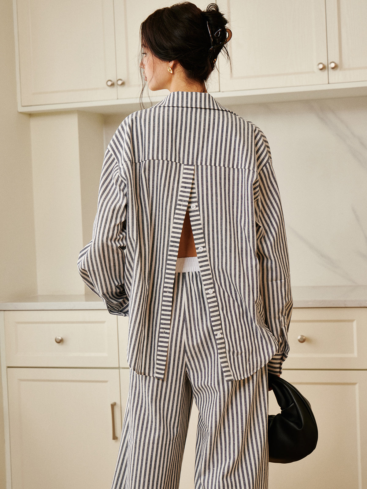Cotton & Linen Pinstripe Loose Shirt-Massicos