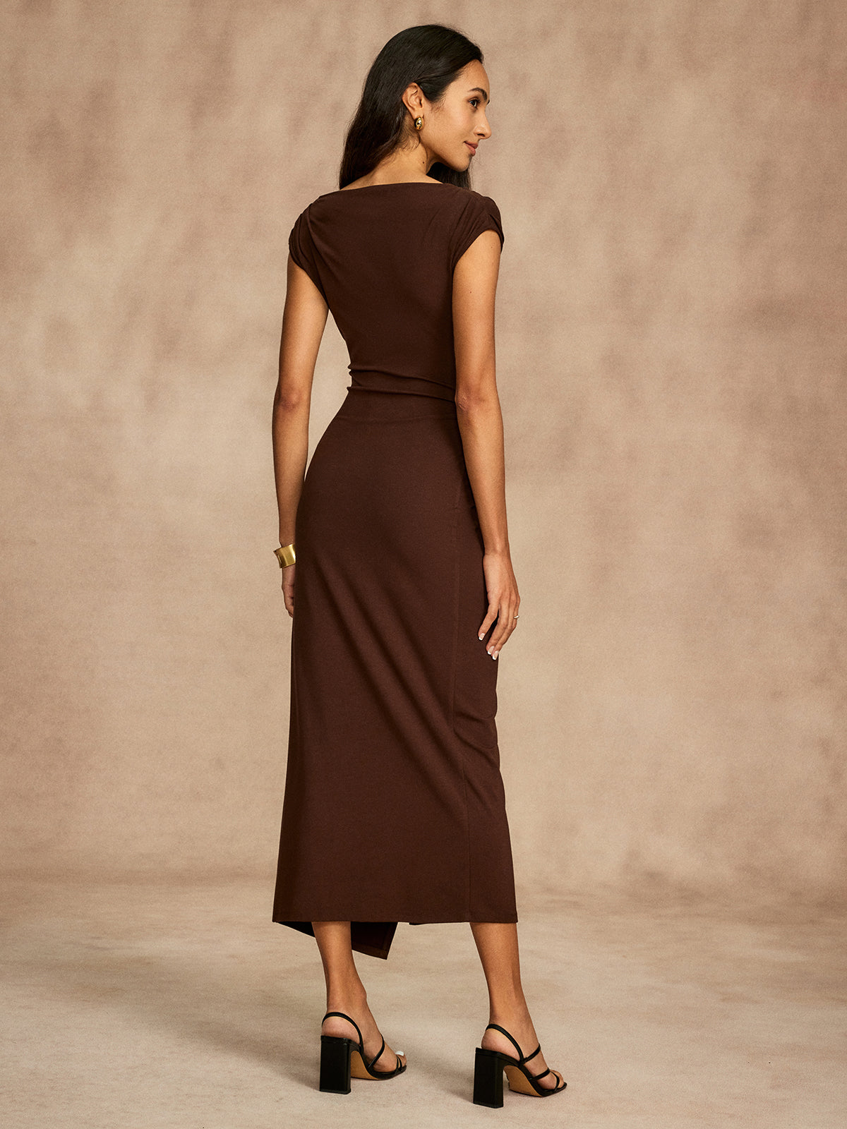 Pure Cotton Cap Sleeve Draped Dress-Massicos