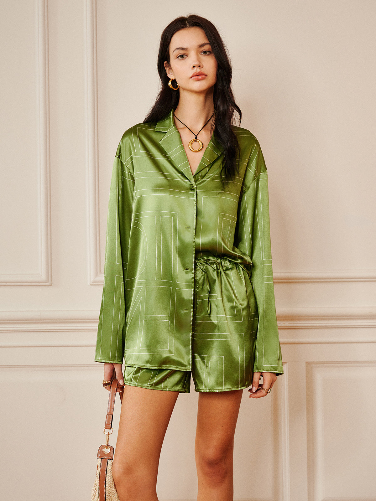 Satin Drawstring Shorts Set-Massicos