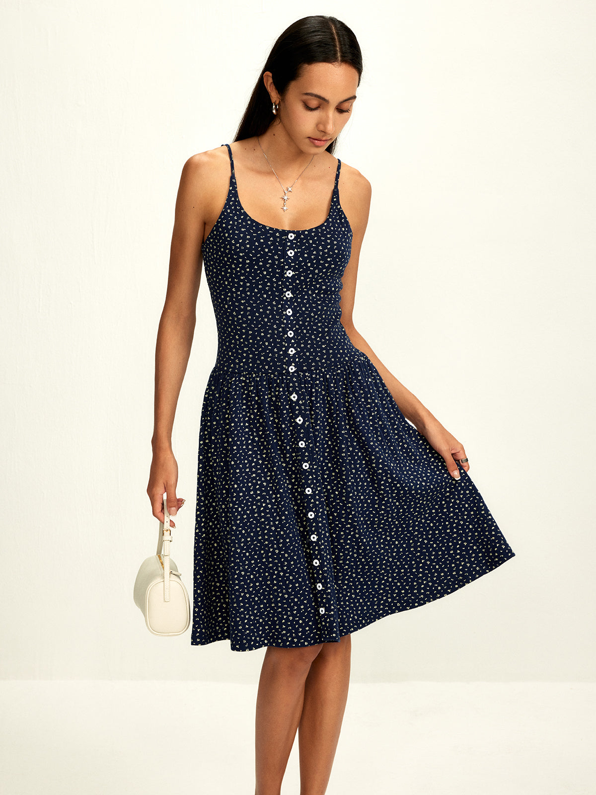 Pure Cotton Printed Breasted Dress-Massicos