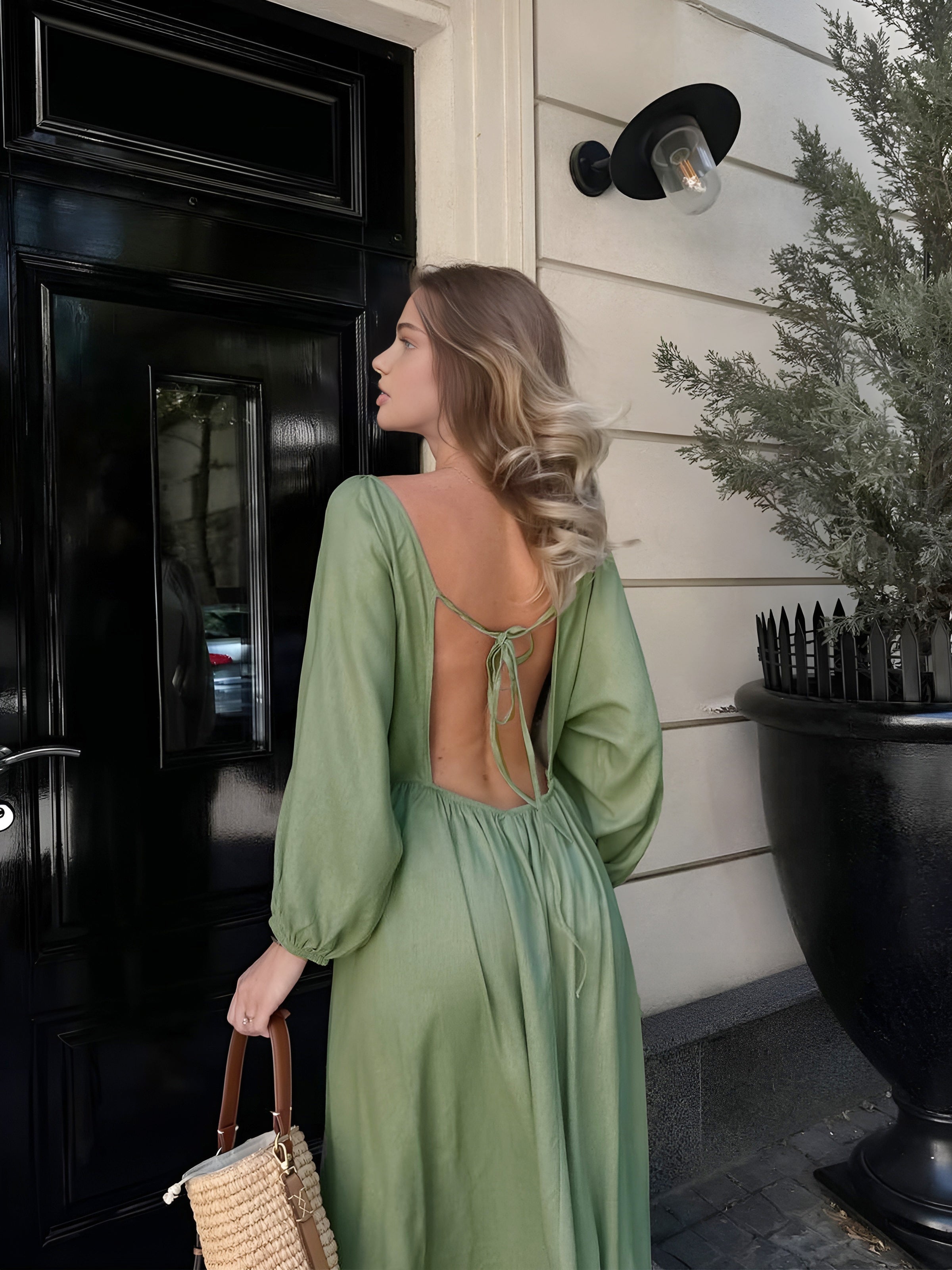 Loose Pleated Tie Back Dress-Massicos