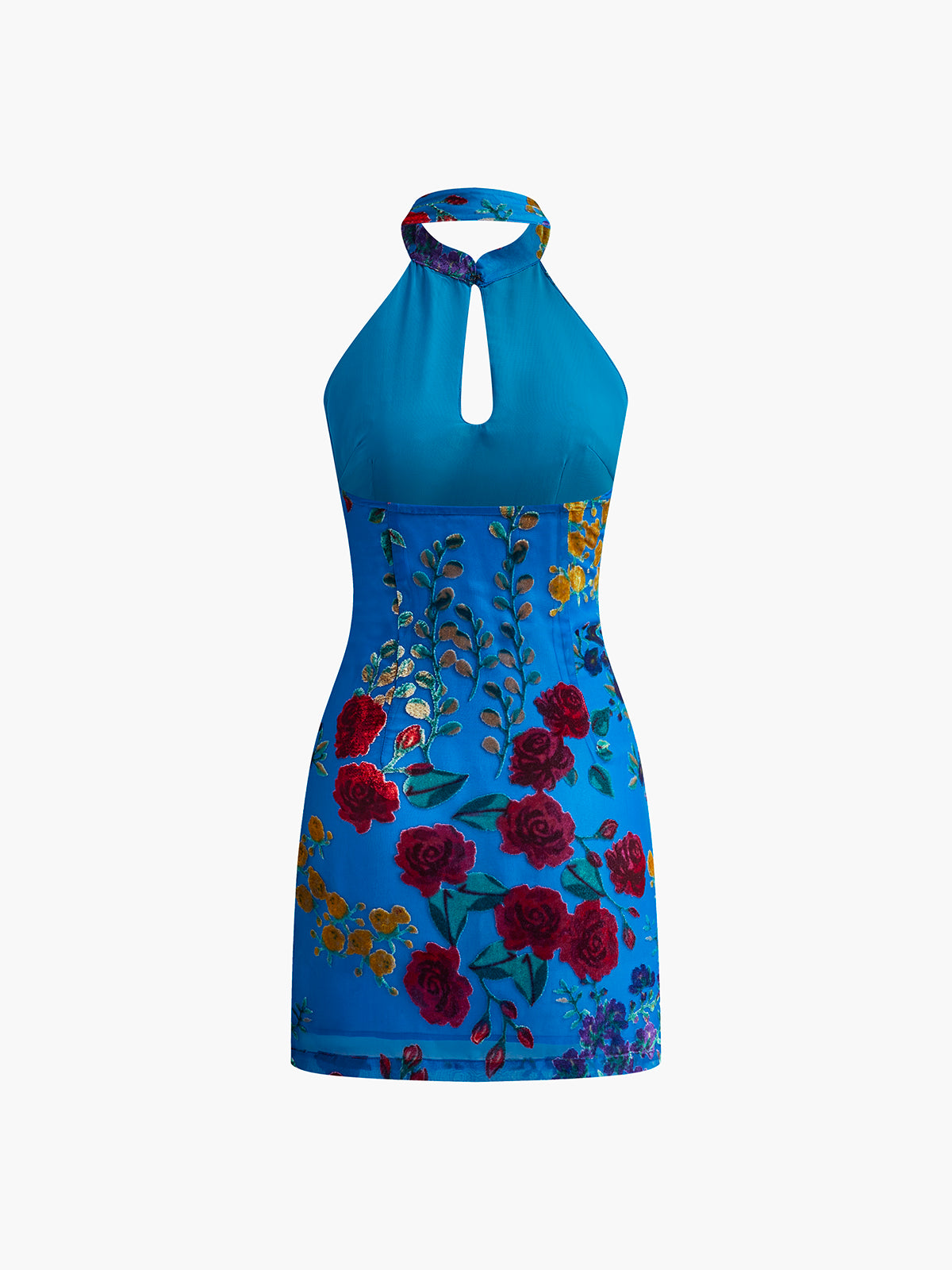 Velvet Jacquard Backless Halter Dress-Massicos