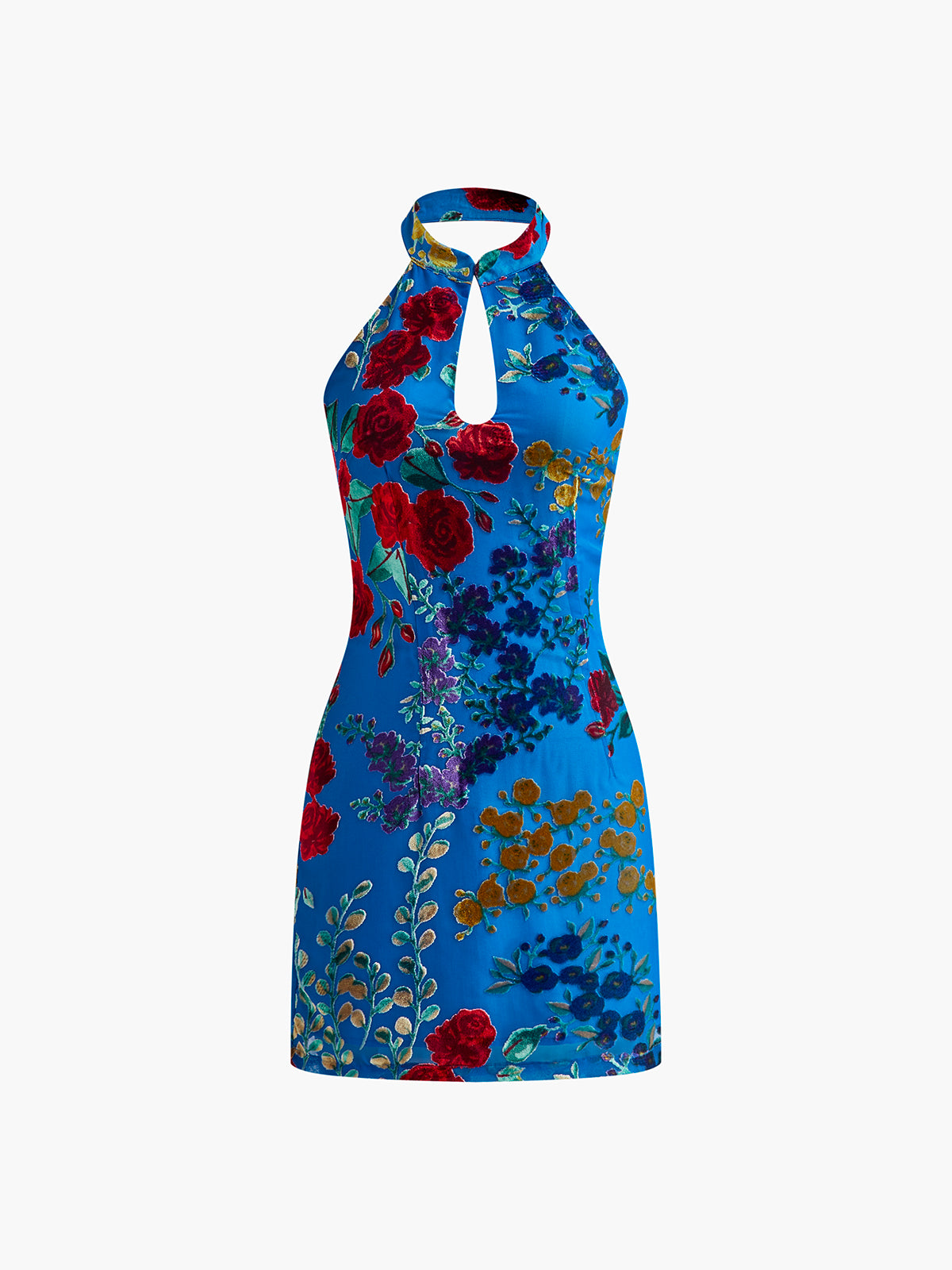 Velvet Jacquard Backless Halter Dress-Massicos