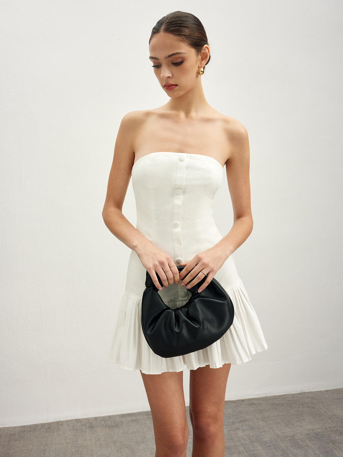 Cotton Blends Pleated Bubble Tube Dress-Massicos