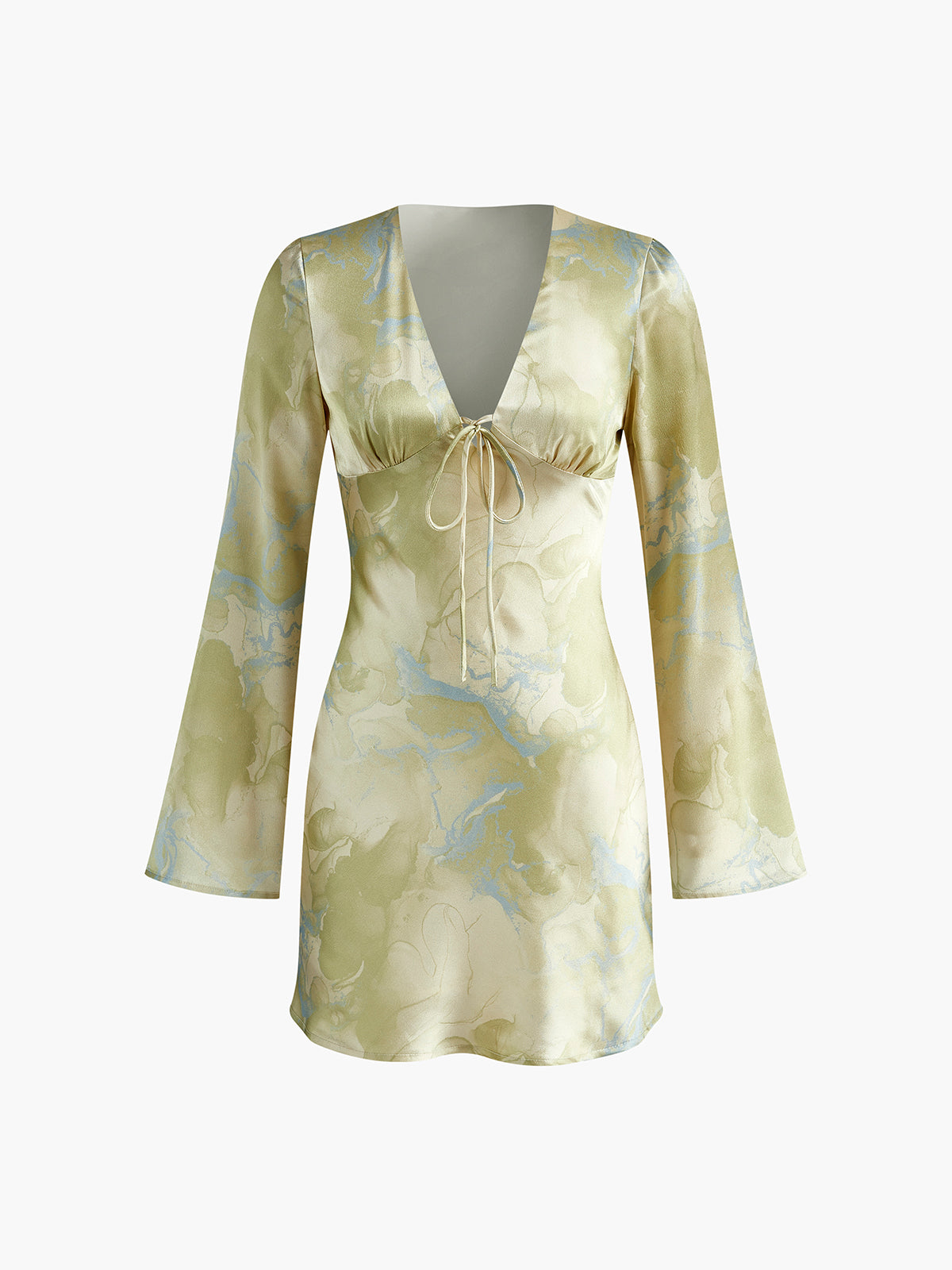 Printed Tie Front Long Sleeve Dress-Massicos