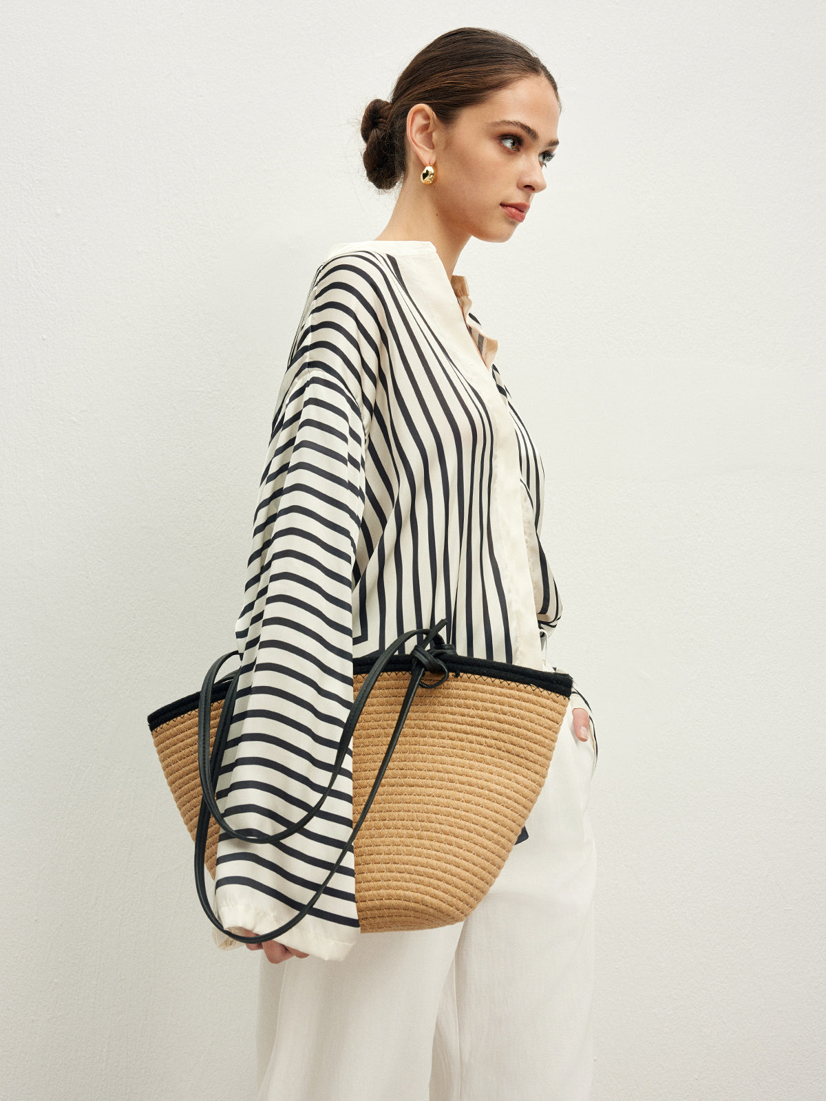 Satin Striped Button Cozy Blouse-Massicos