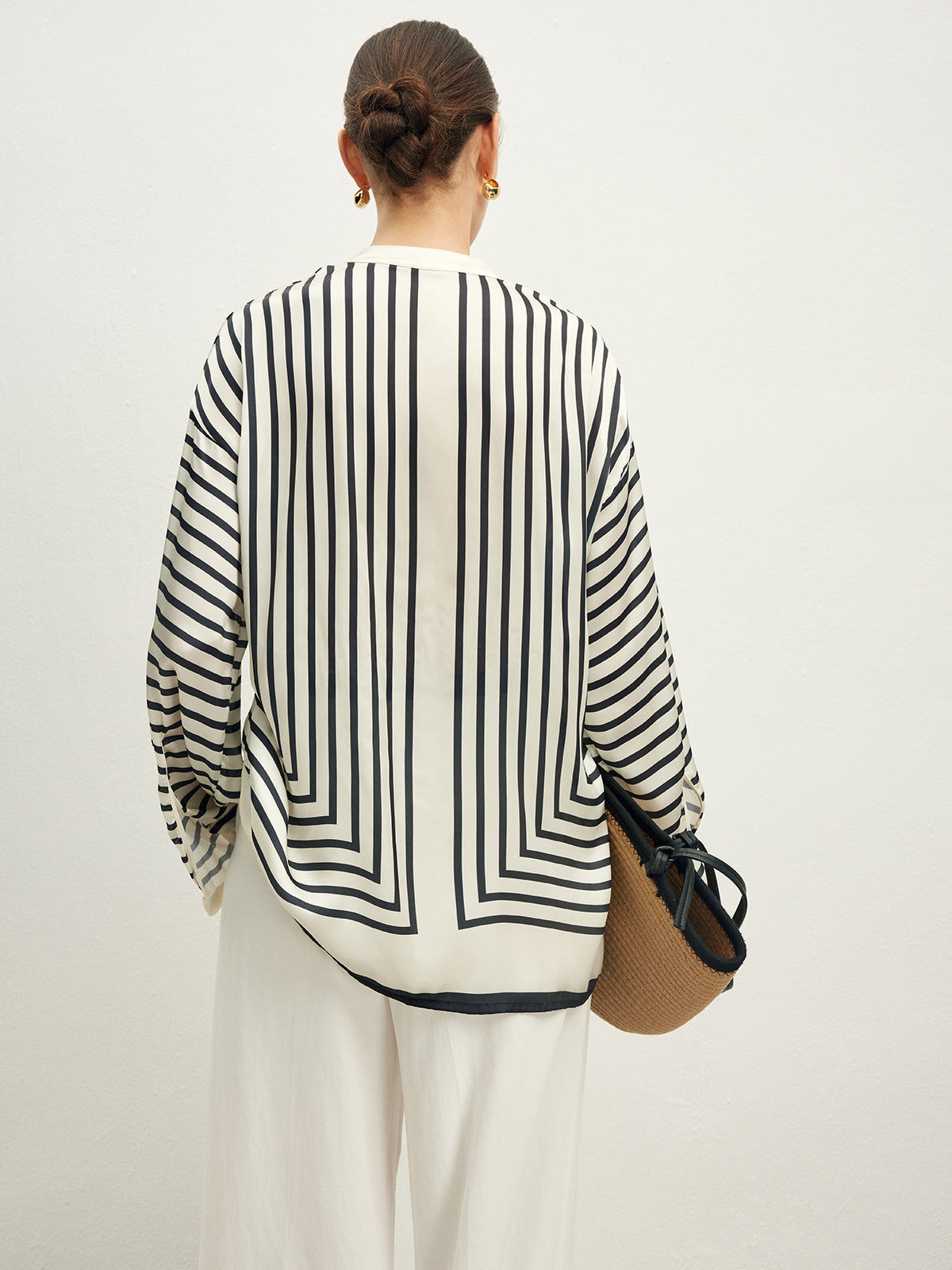 Satin Striped Button Cozy Blouse-Massicos