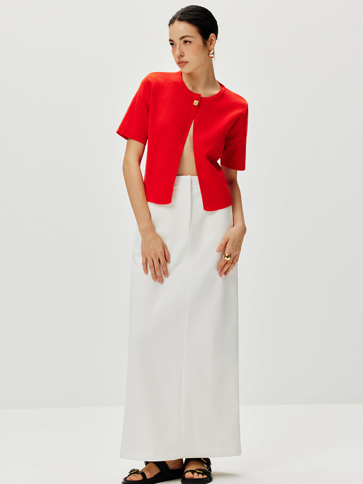 Short Sleeve Button Knit Top-Massicos