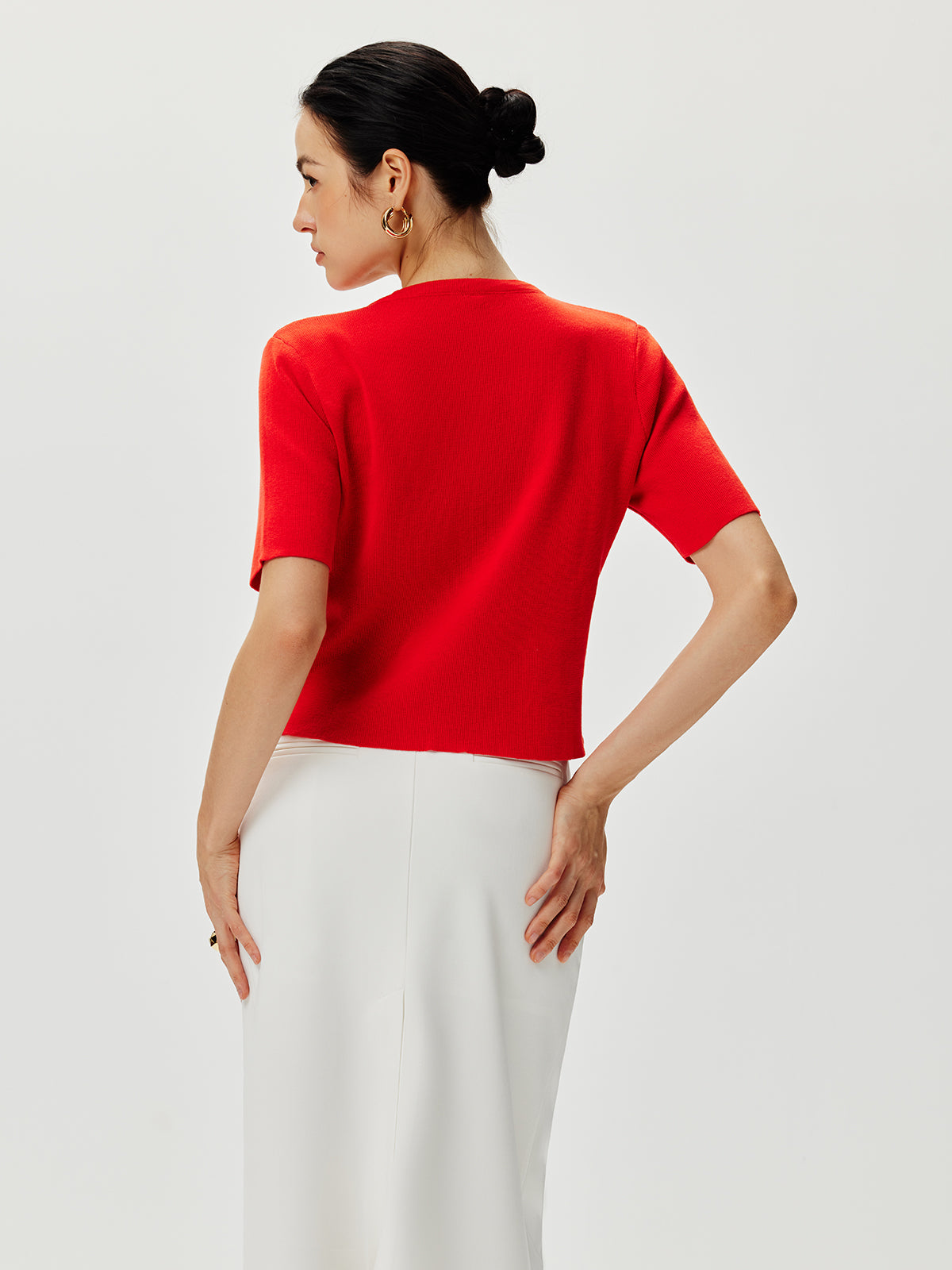 Short Sleeve Button Knit Top-Massicos