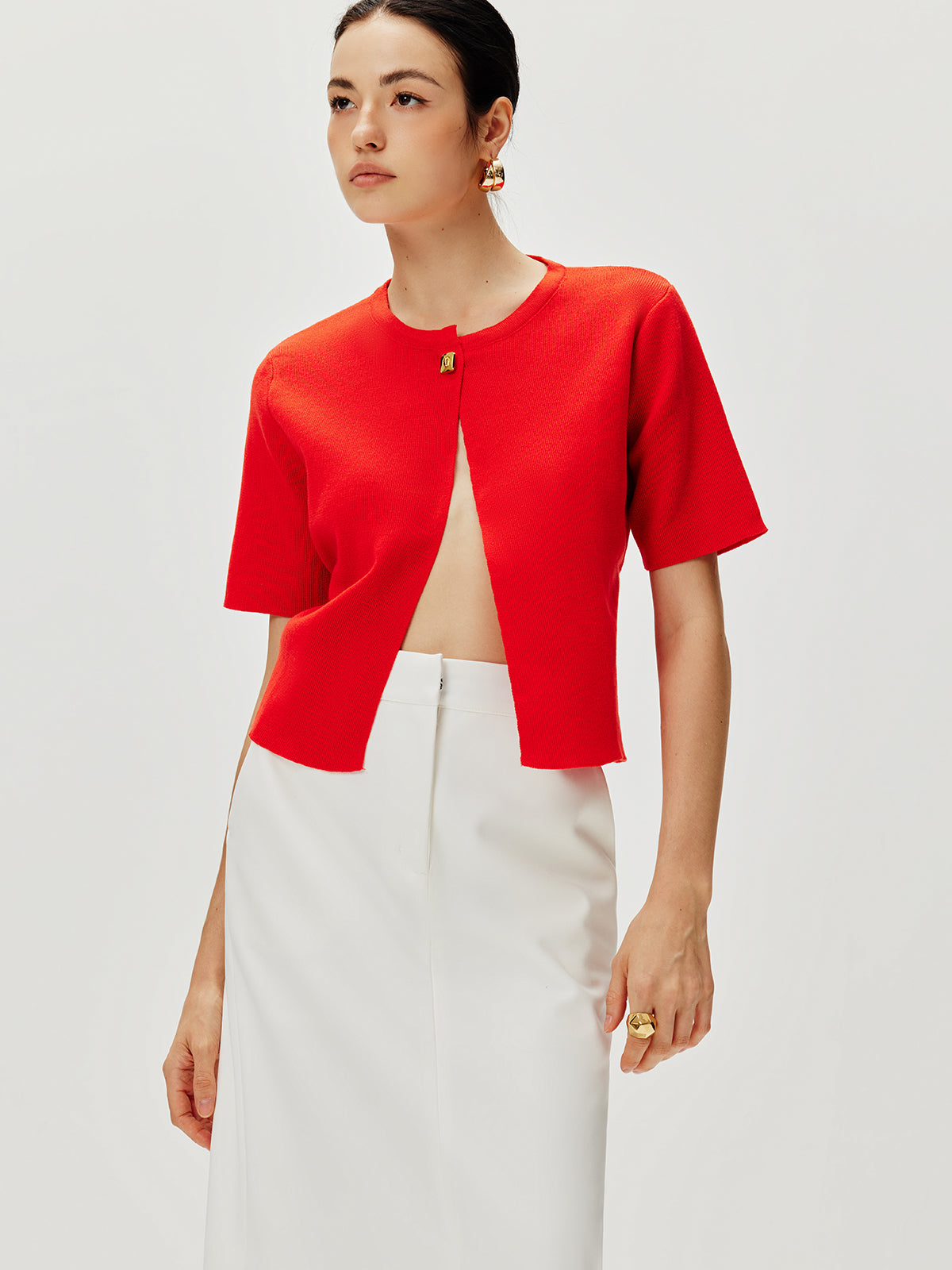 Short Sleeve Button Knit Top-Massicos
