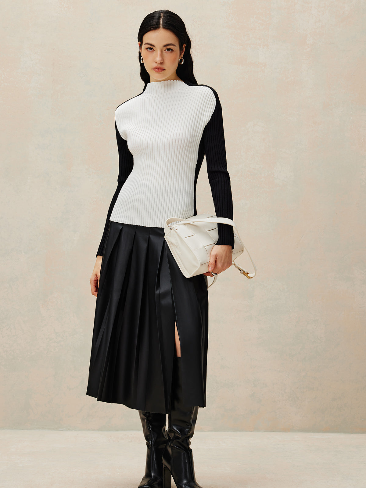 Color Block Ribbed Knit Top-Massicos