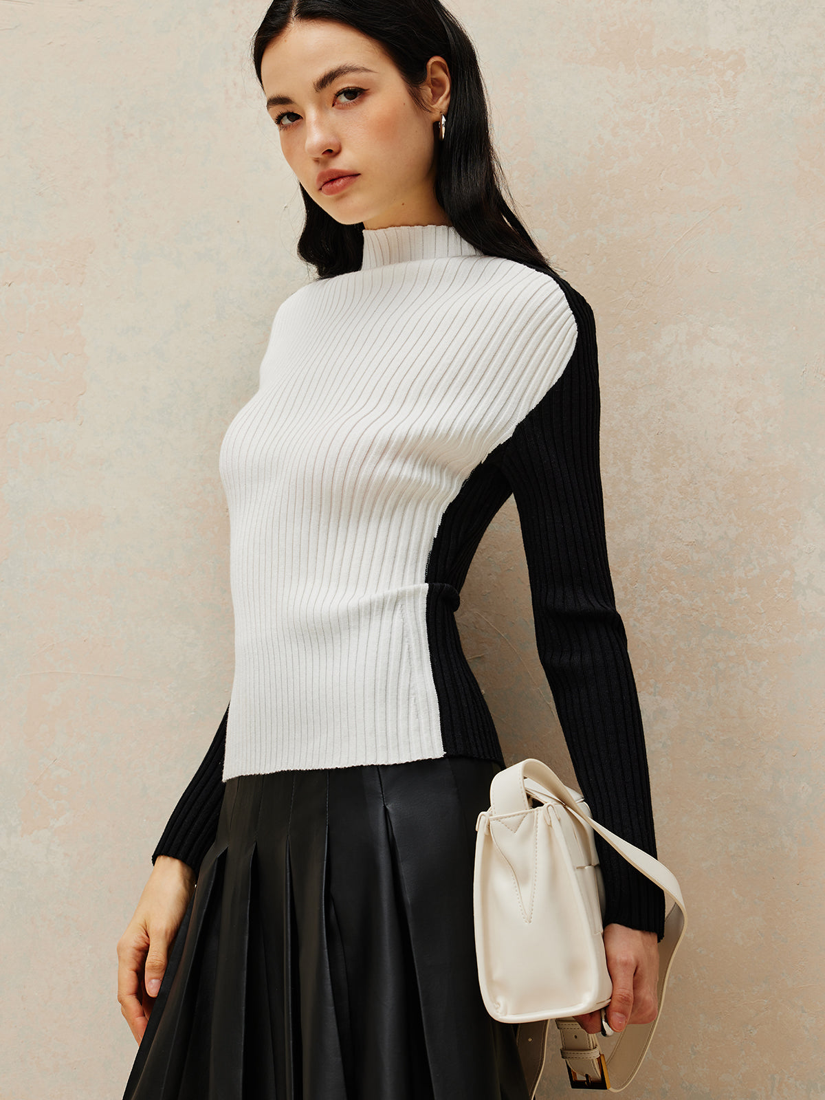 Color Block Ribbed Knit Top-Massicos