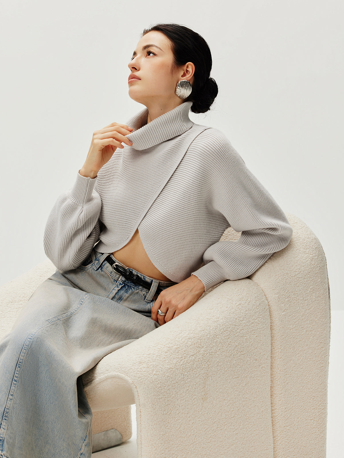 Turtleneck Batwing Sleeve Sweater-Massicos
