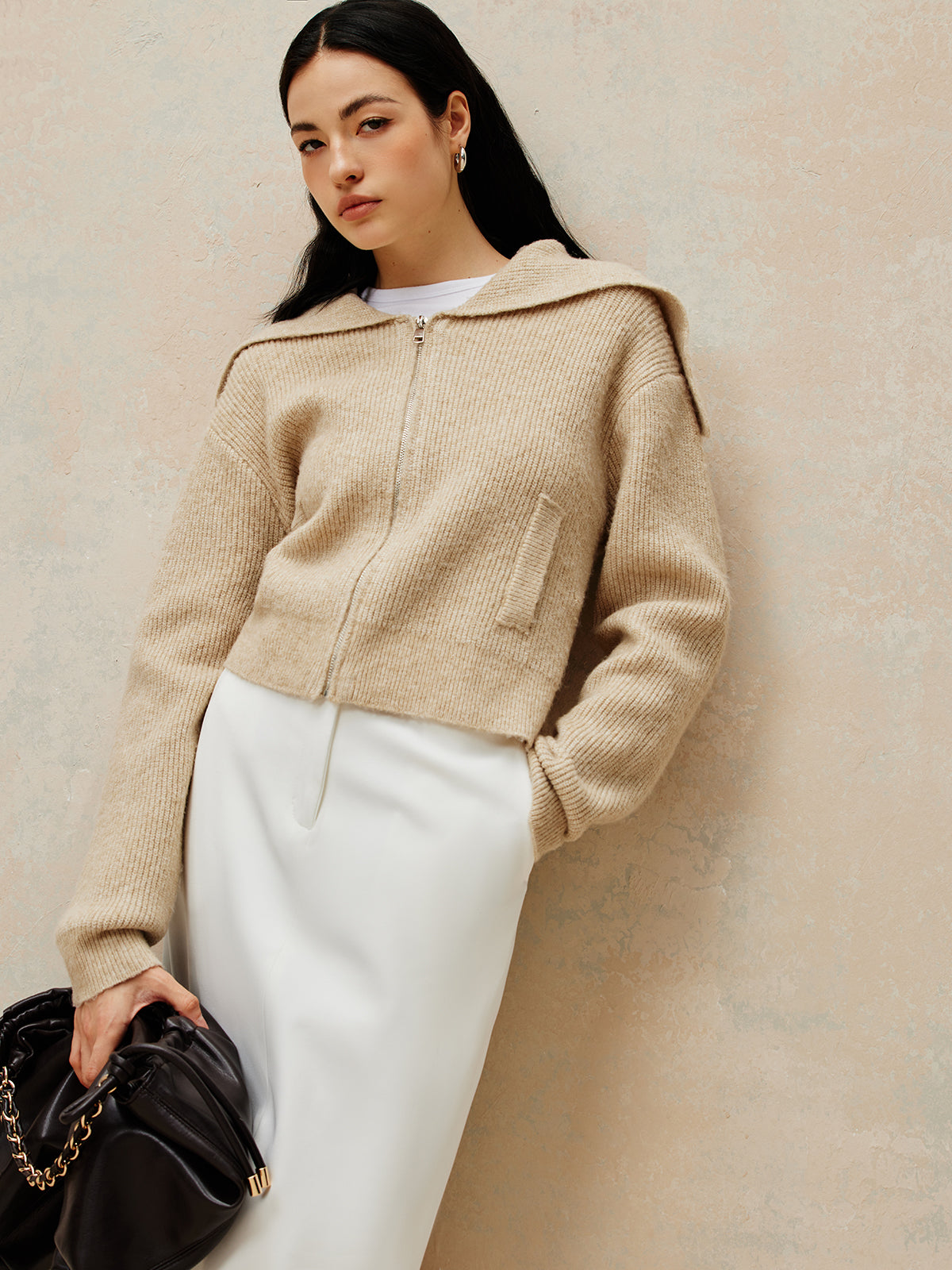 Zipper Pluffy Knit Outerwear-Massicos