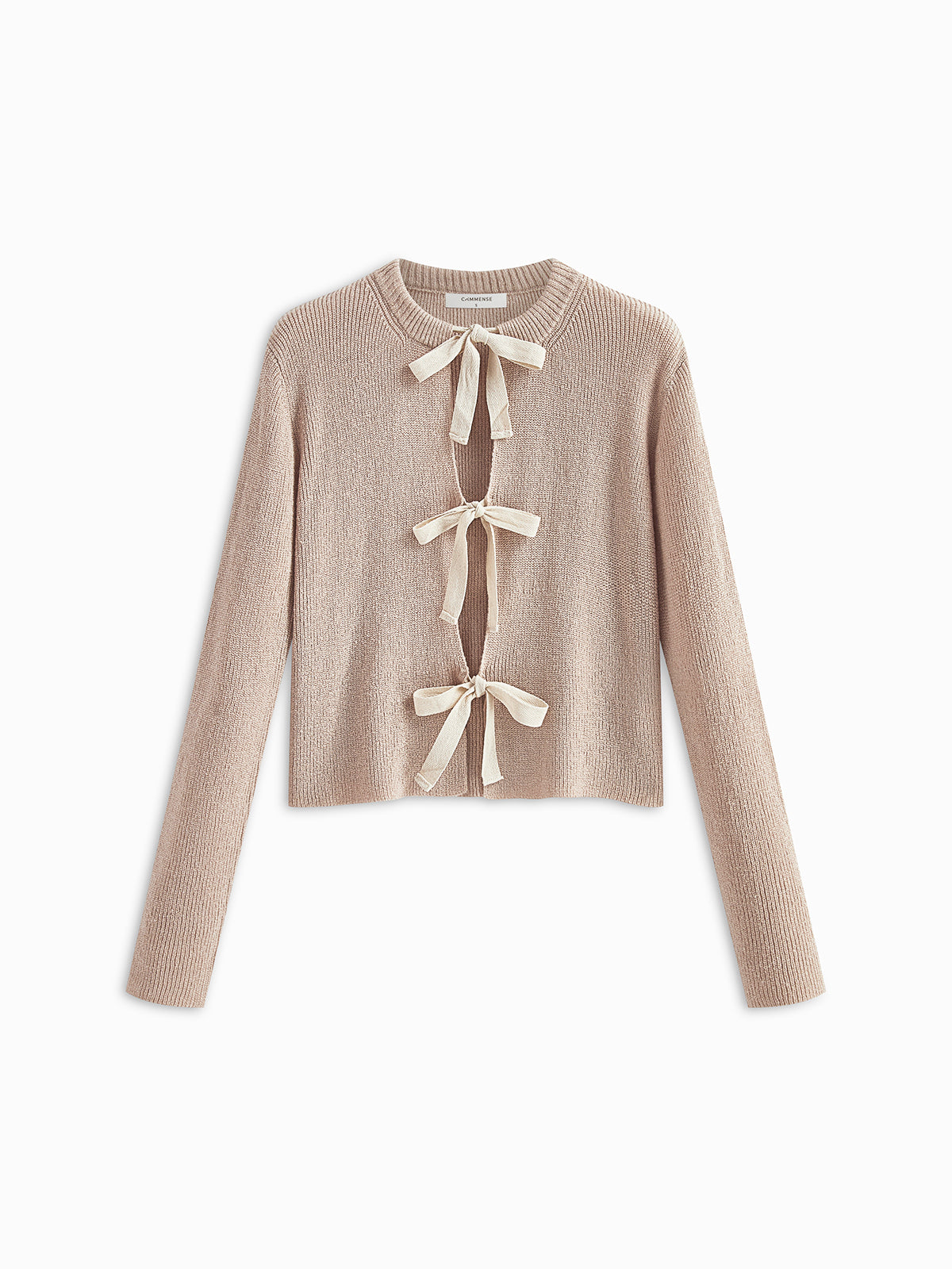 Plain Ribbed Bow Knotted Cardigan-Massicos