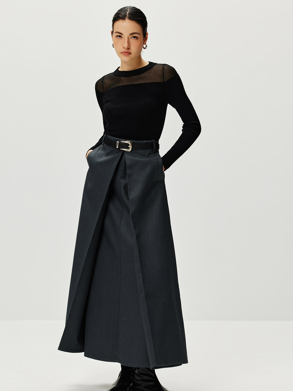 Semi-Sheer Panel Sweater-Massicos