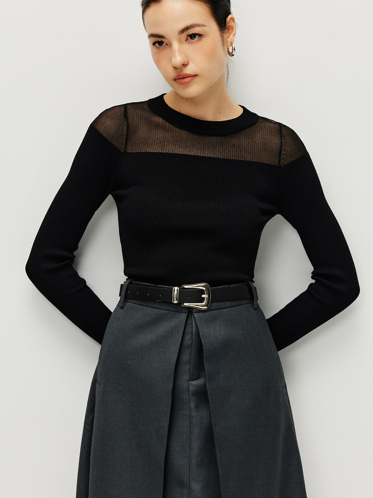 Semi-Sheer Panel Sweater-Massicos